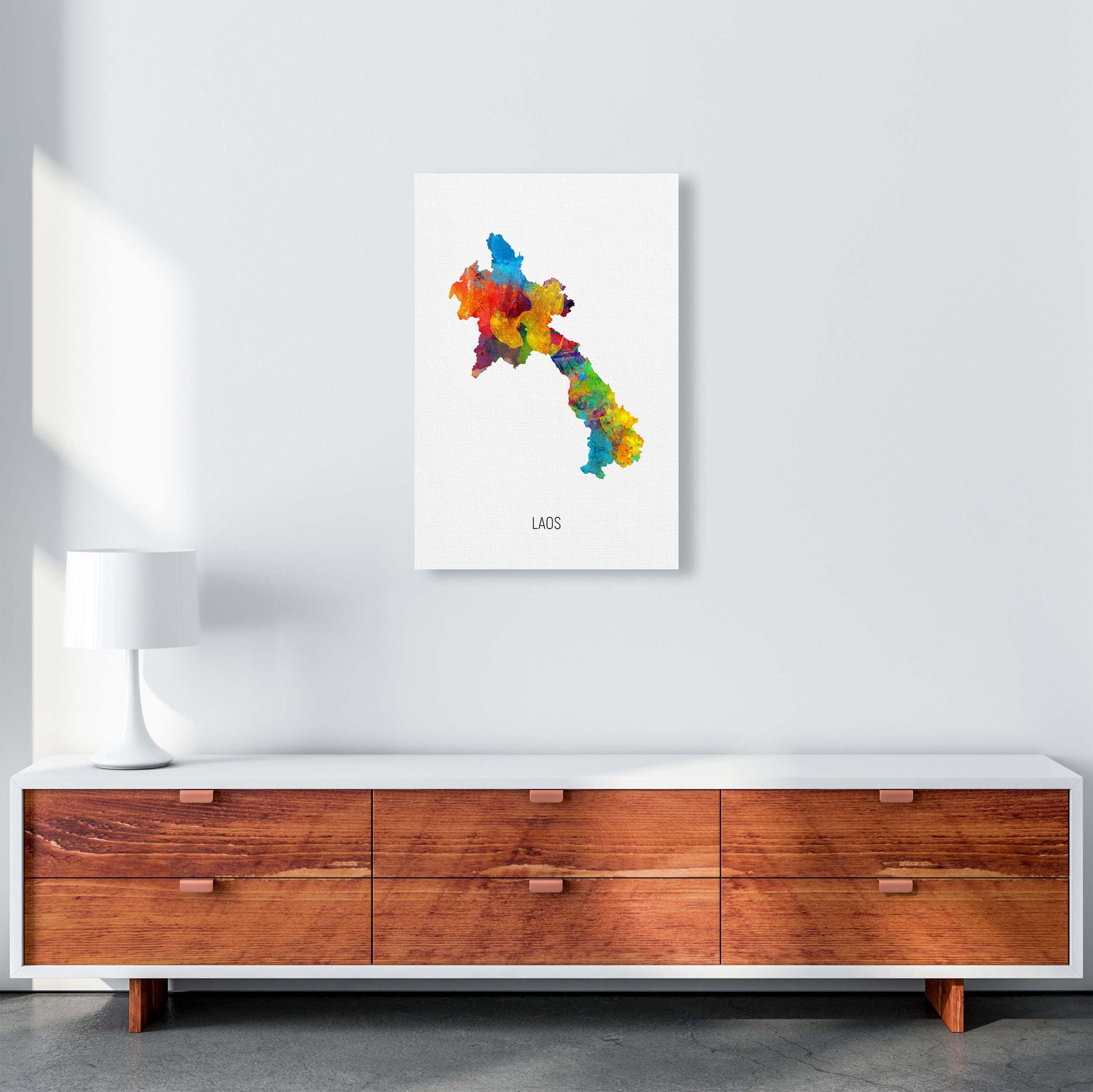 Laos Watercolour Map Art Print by Michael Tompsett A2 Canvas