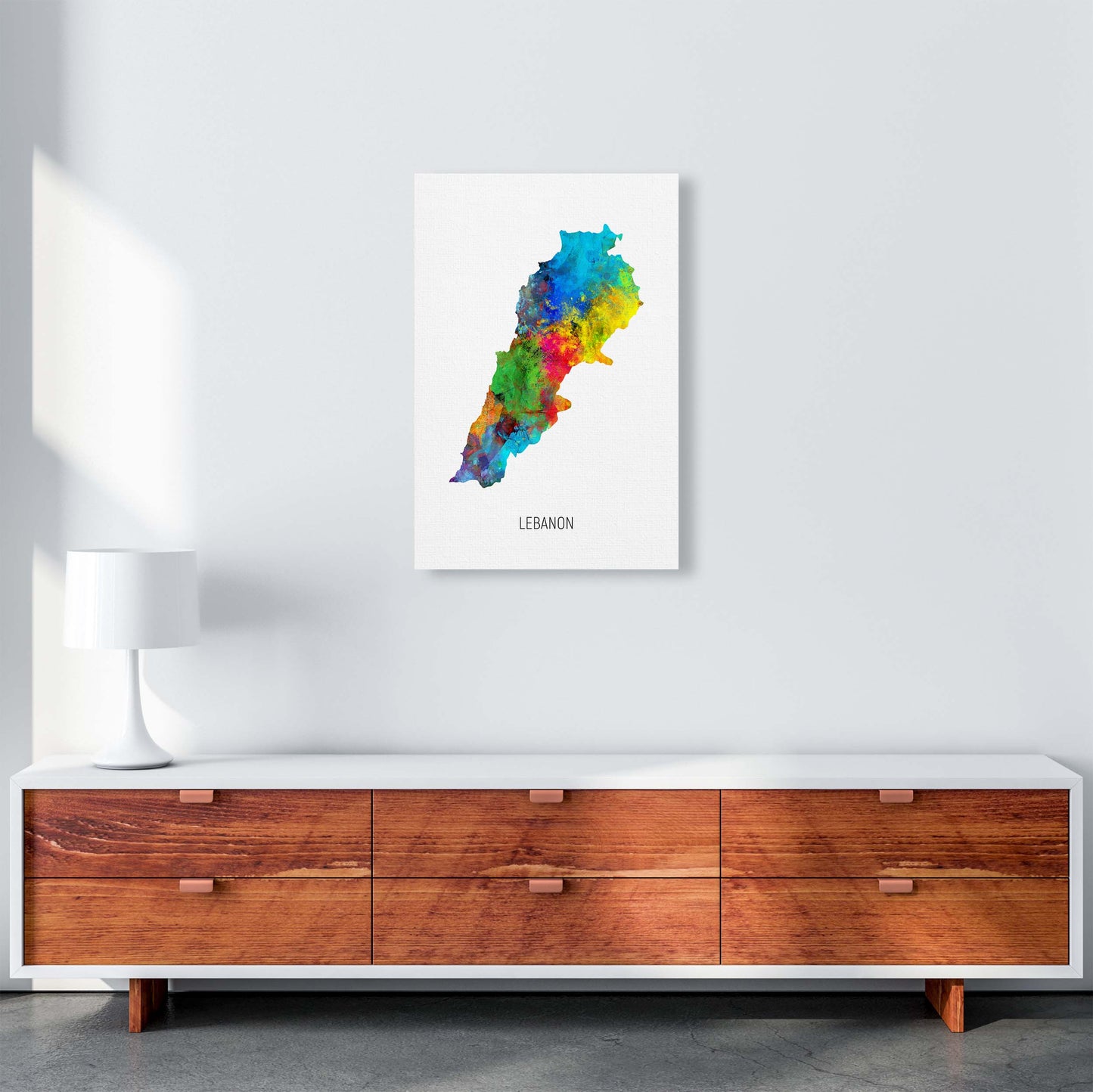 Lebanon Watercolour Map Art Print by Michael Tompsett A2 Canvas
