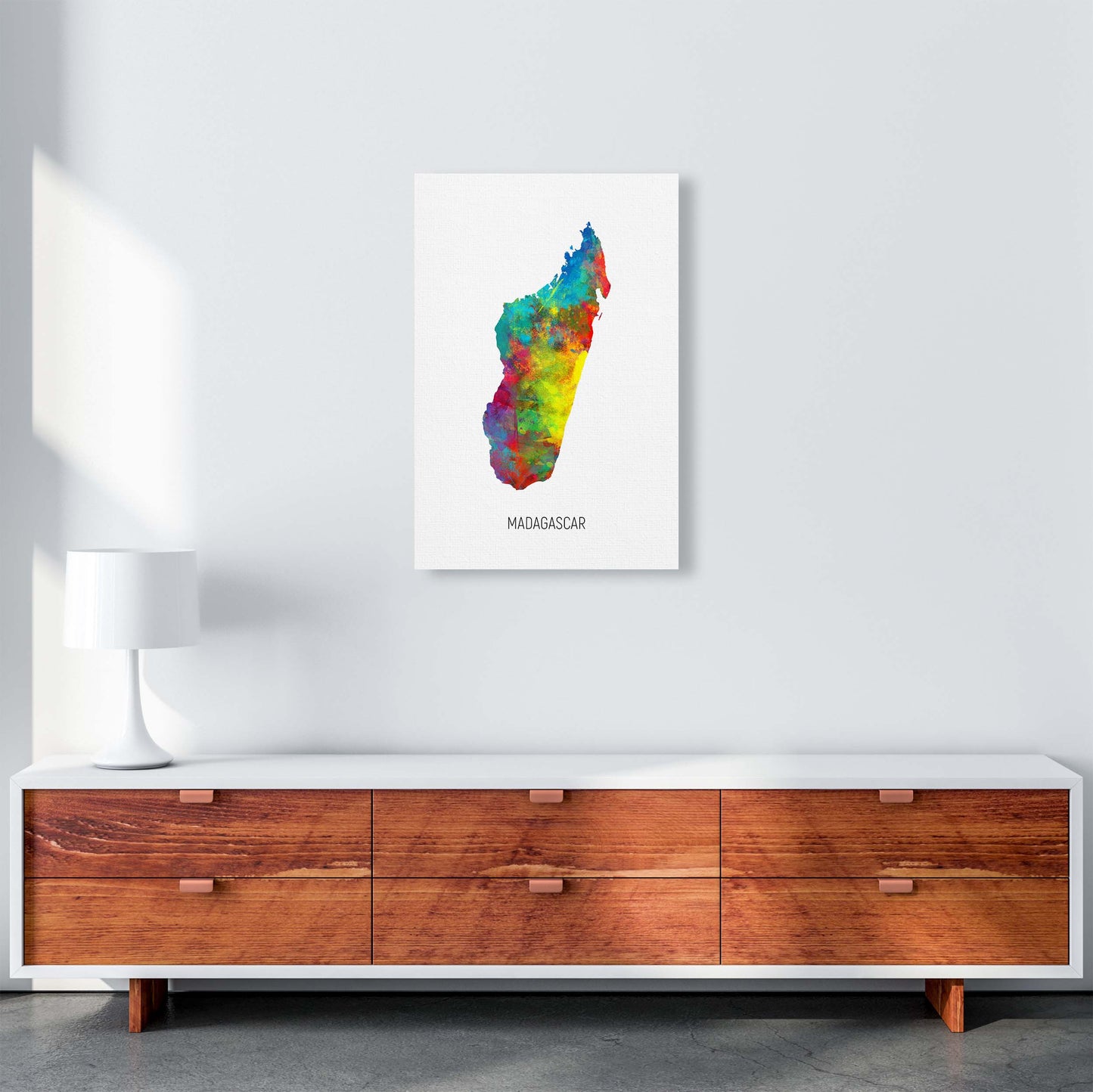 Madagascar Watercolour Map Art Print by Michael Tompsett A2 Canvas