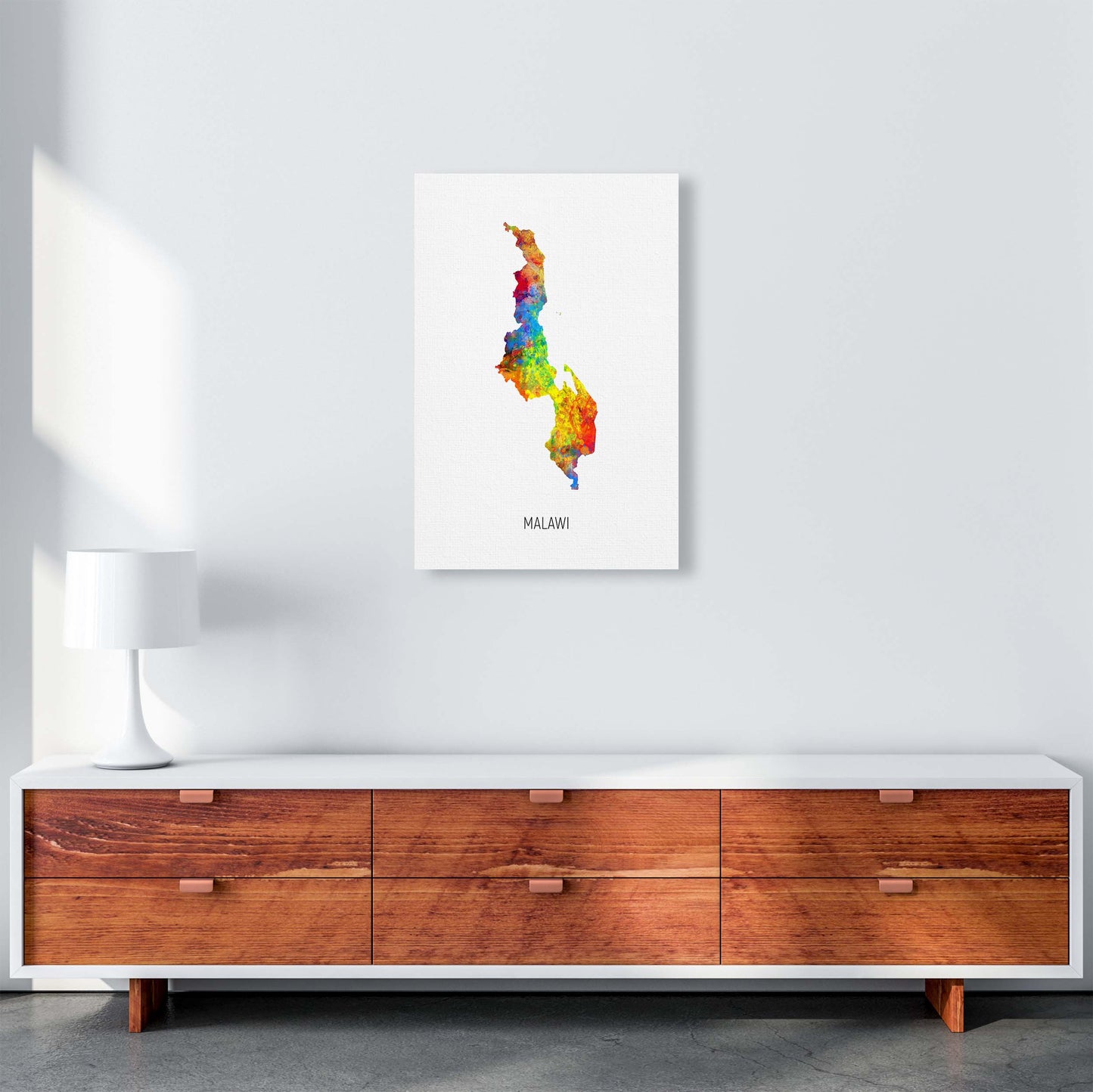 Malawi Watercolour Map Art Print by Michael Tompsett A2 Canvas
