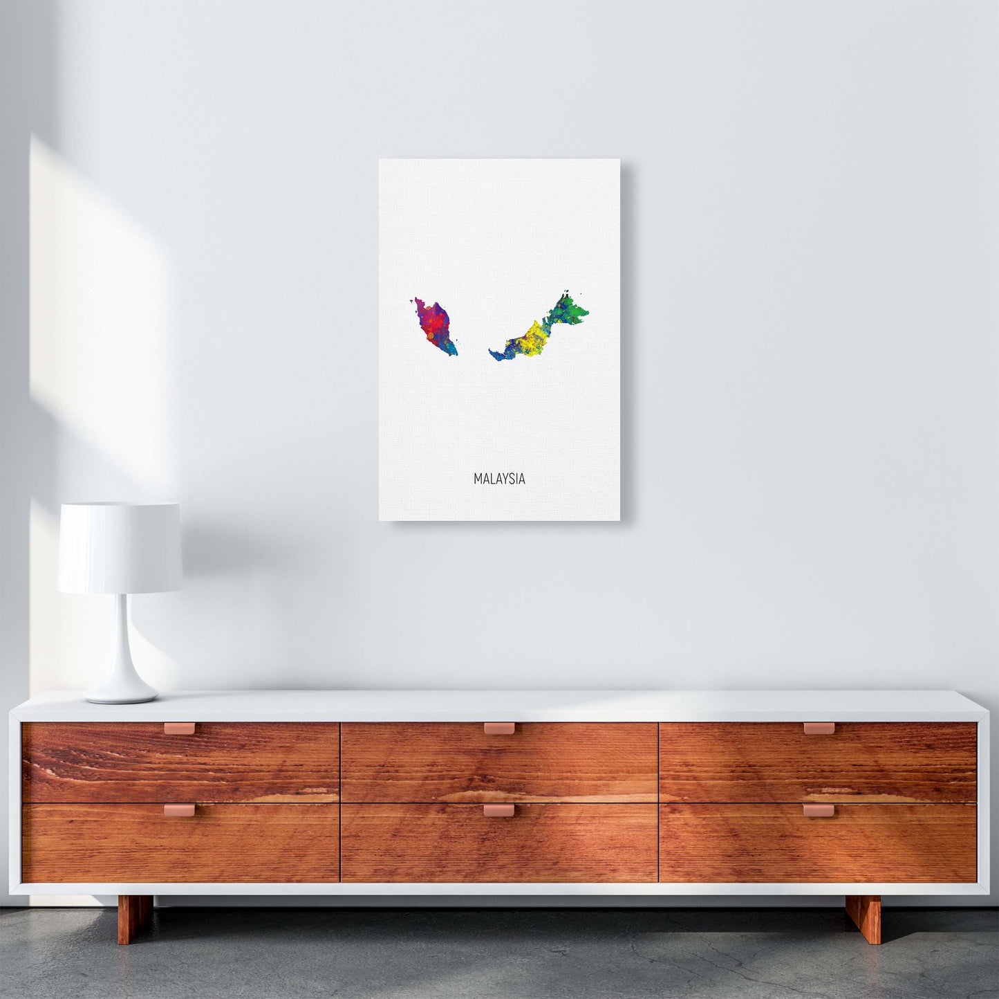 Malaysia Watercolour Map Art Print by Michael Tompsett A2 Canvas