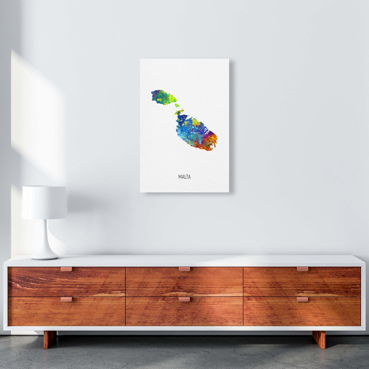 Malta Watercolour Map Art Print by Michael Tompsett A2 Canvas