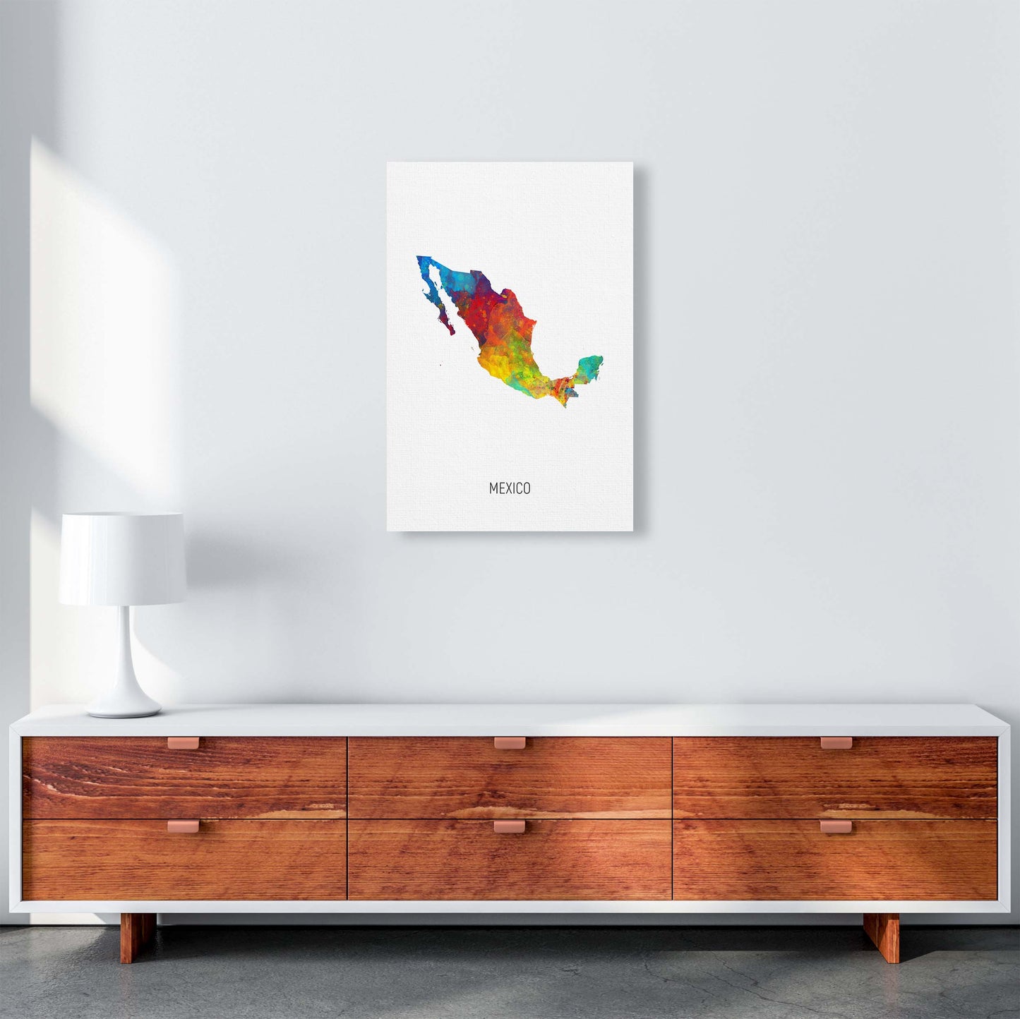 Mexico Watercolour Map Art Print by Michael Tompsett A2 Canvas