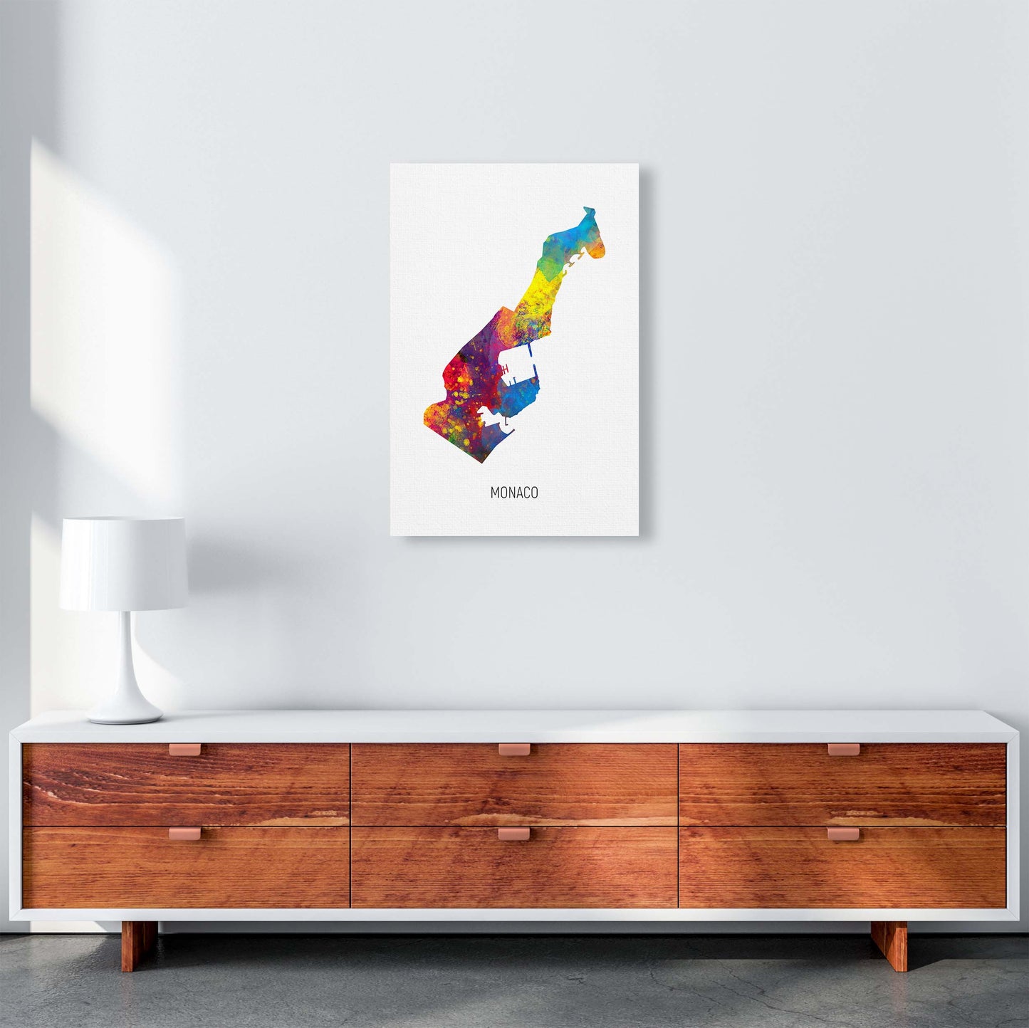 Monaco Watercolour Map Art Print by Michael Tompsett A2 Canvas