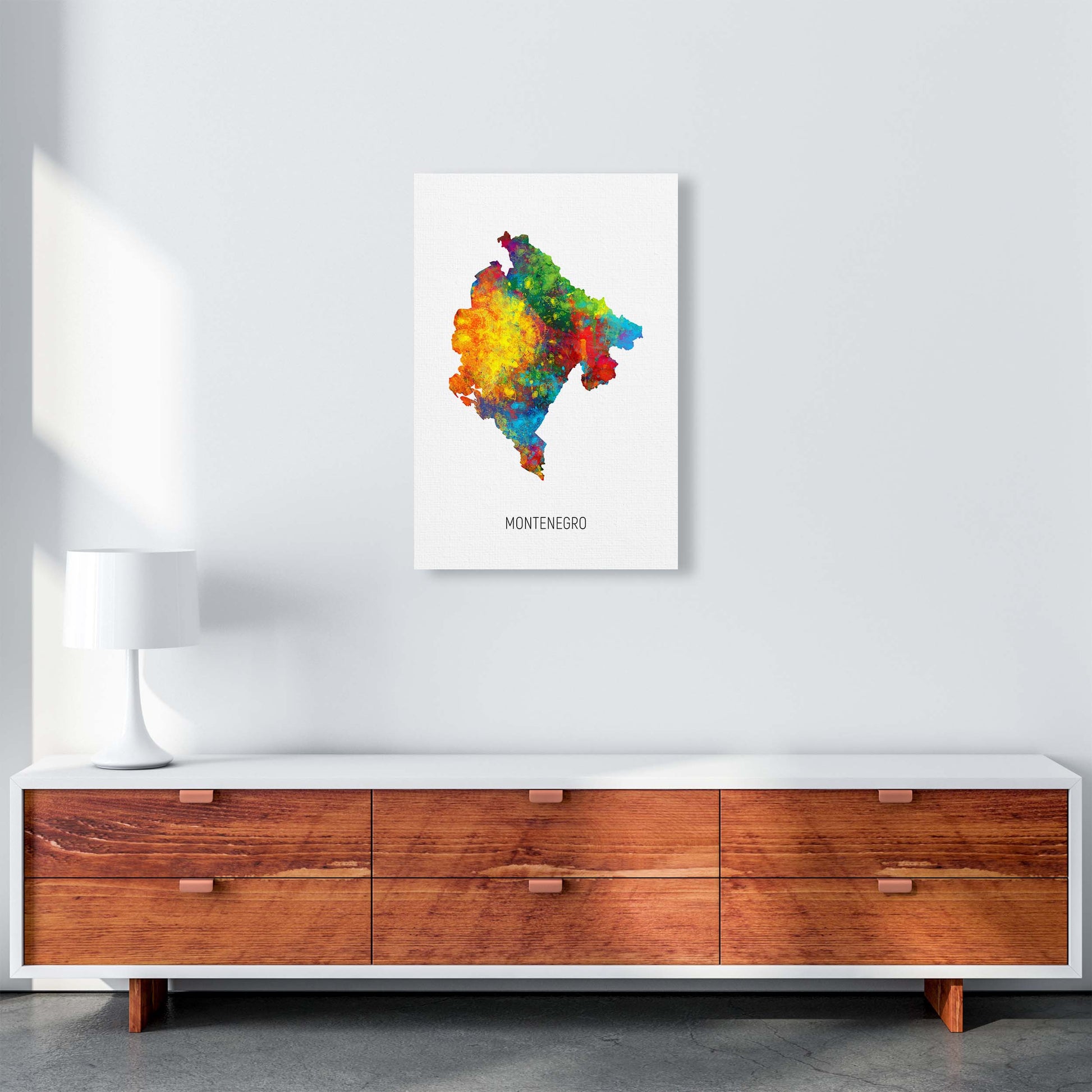 Montenegro Watercolour Map Art Print by Michael Tompsett A2 Canvas