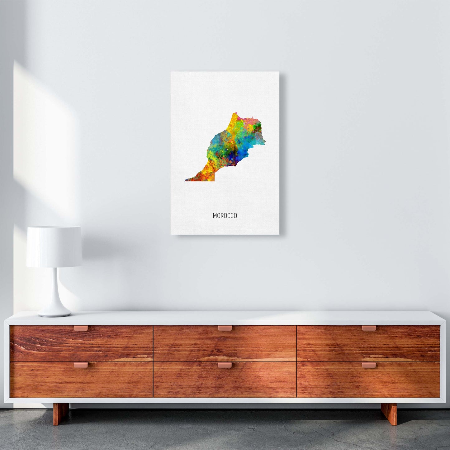 Morocco Watercolour Map Art Print by Michael Tompsett A2 Canvas