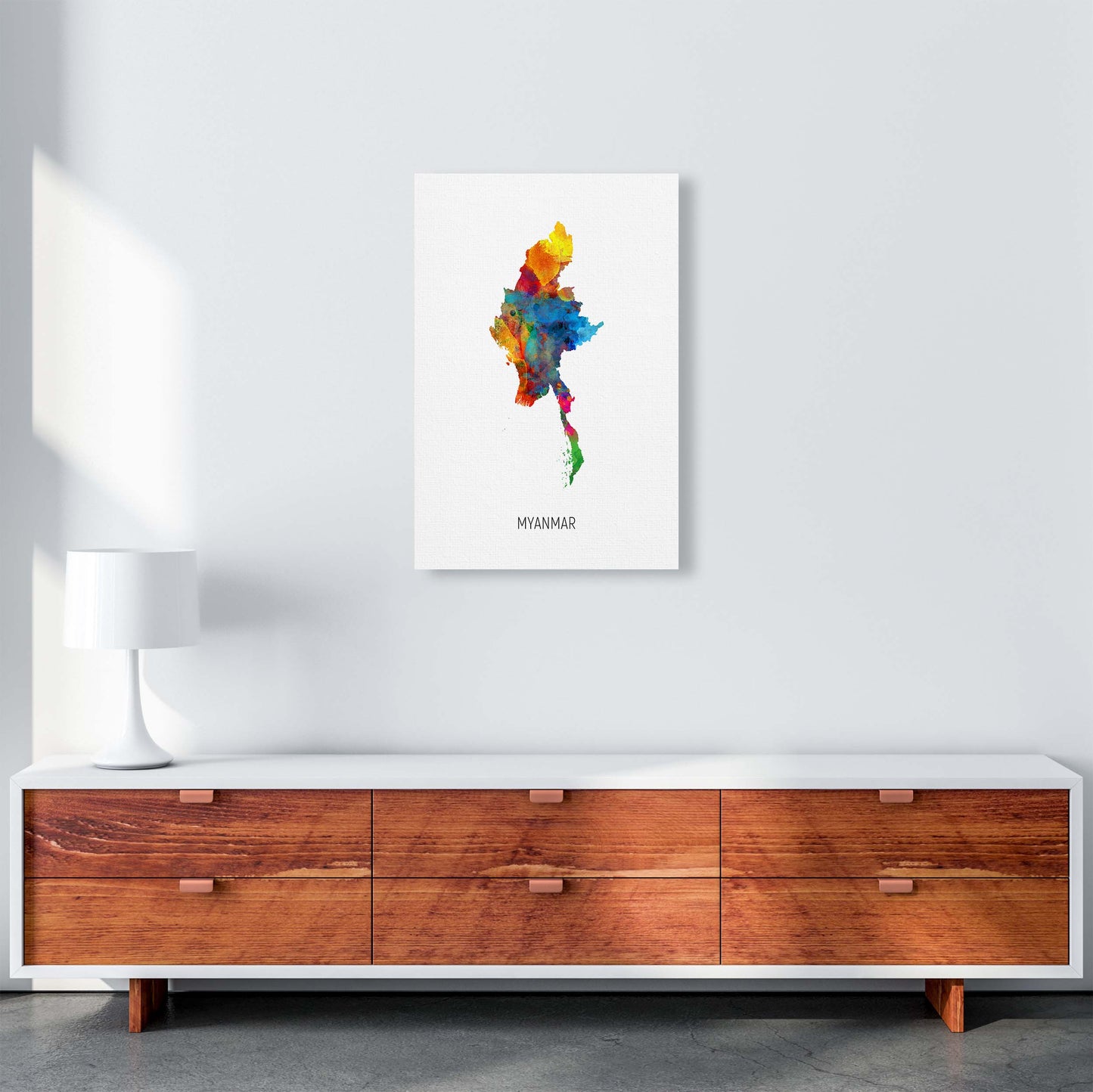Myanmar Watercolour Map Art Print by Michael Tompsett A2 Canvas