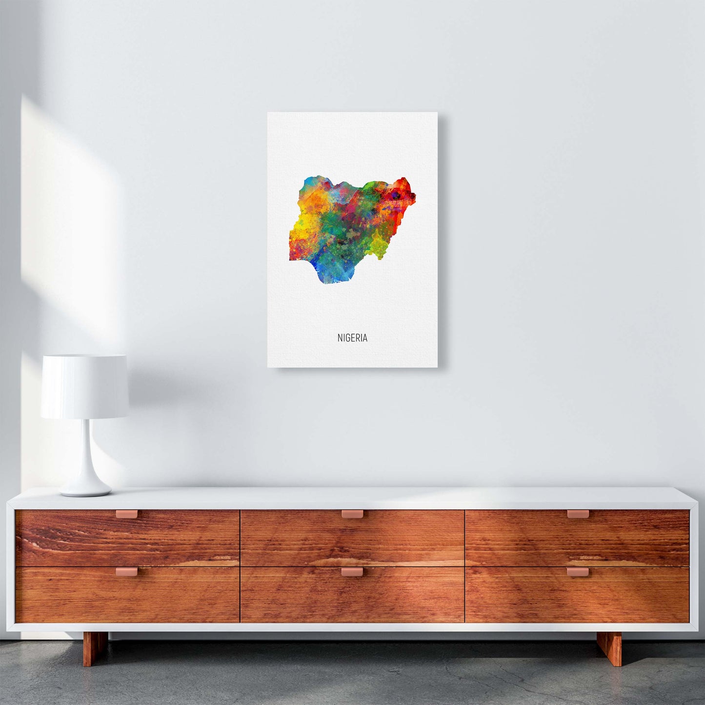 Nigeria Watercolour Map Art Print by Michael Tompsett A2 Canvas