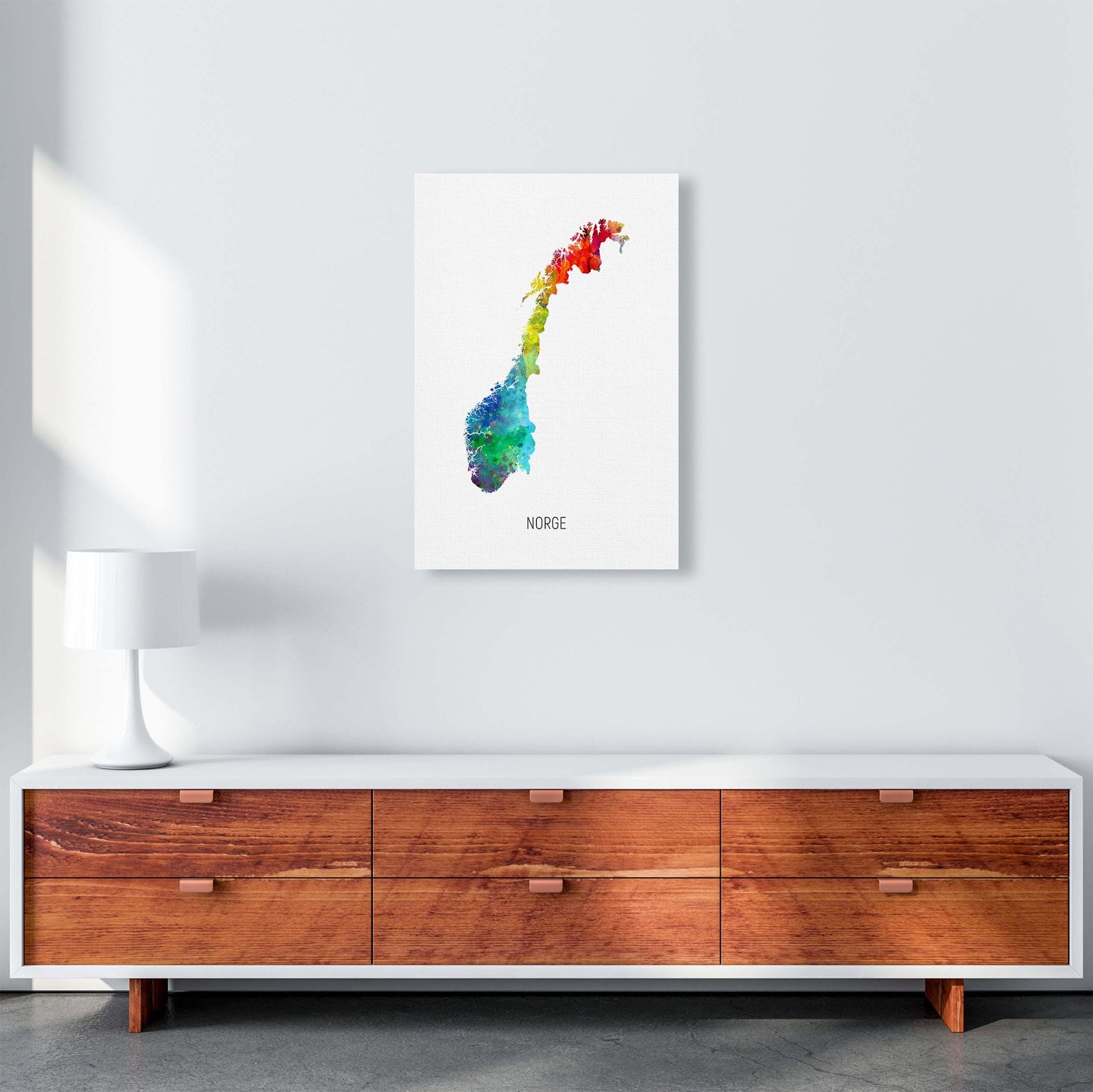 Norge Watercolour Map Art Print by Michael Tompsett A2 Canvas