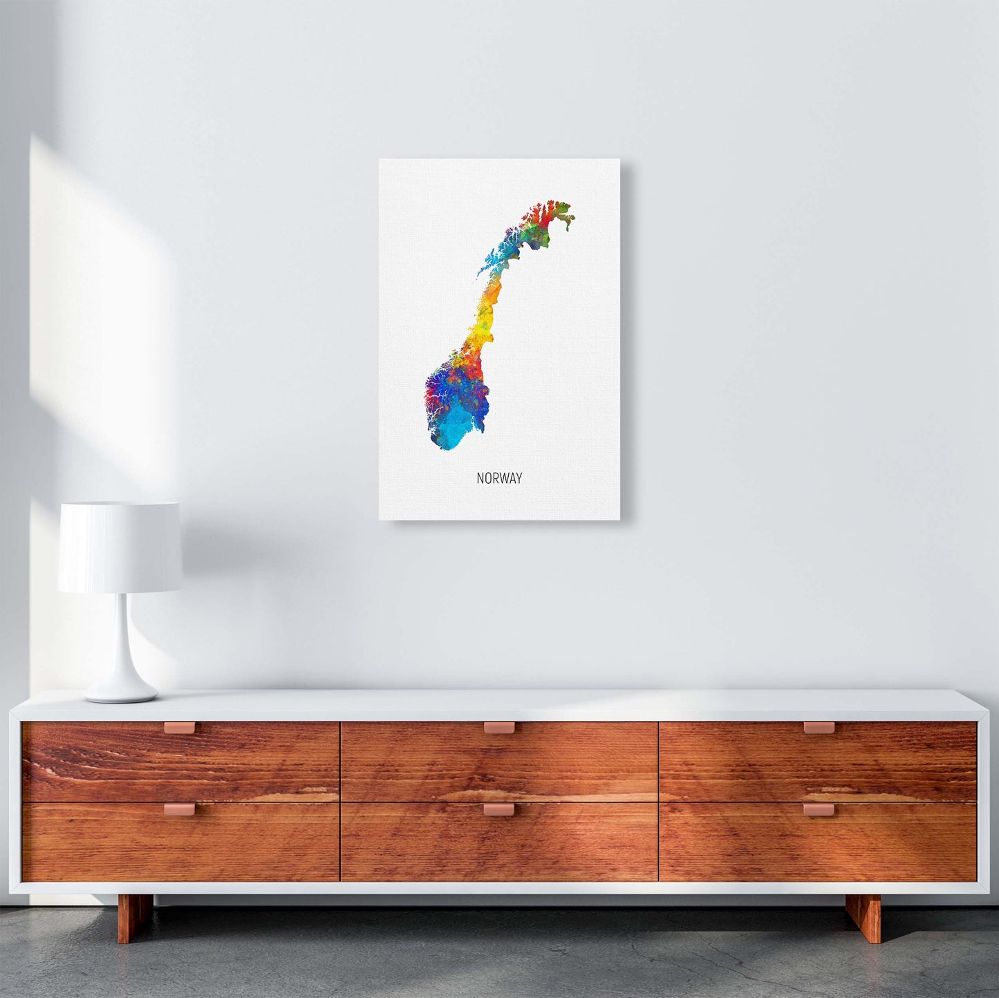 Norway Watercolour Map Art Print by Michael Tompsett A2 Canvas