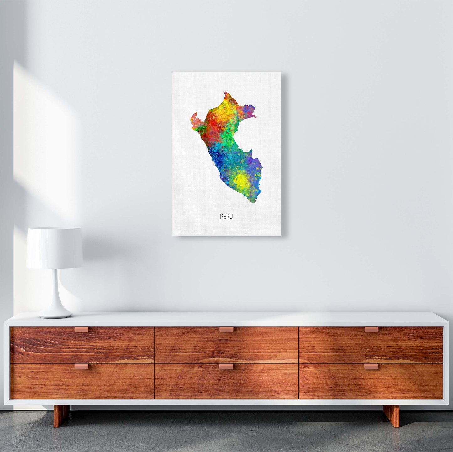 Peru Watercolour Map Art Print by Michael Tompsett A2 Canvas