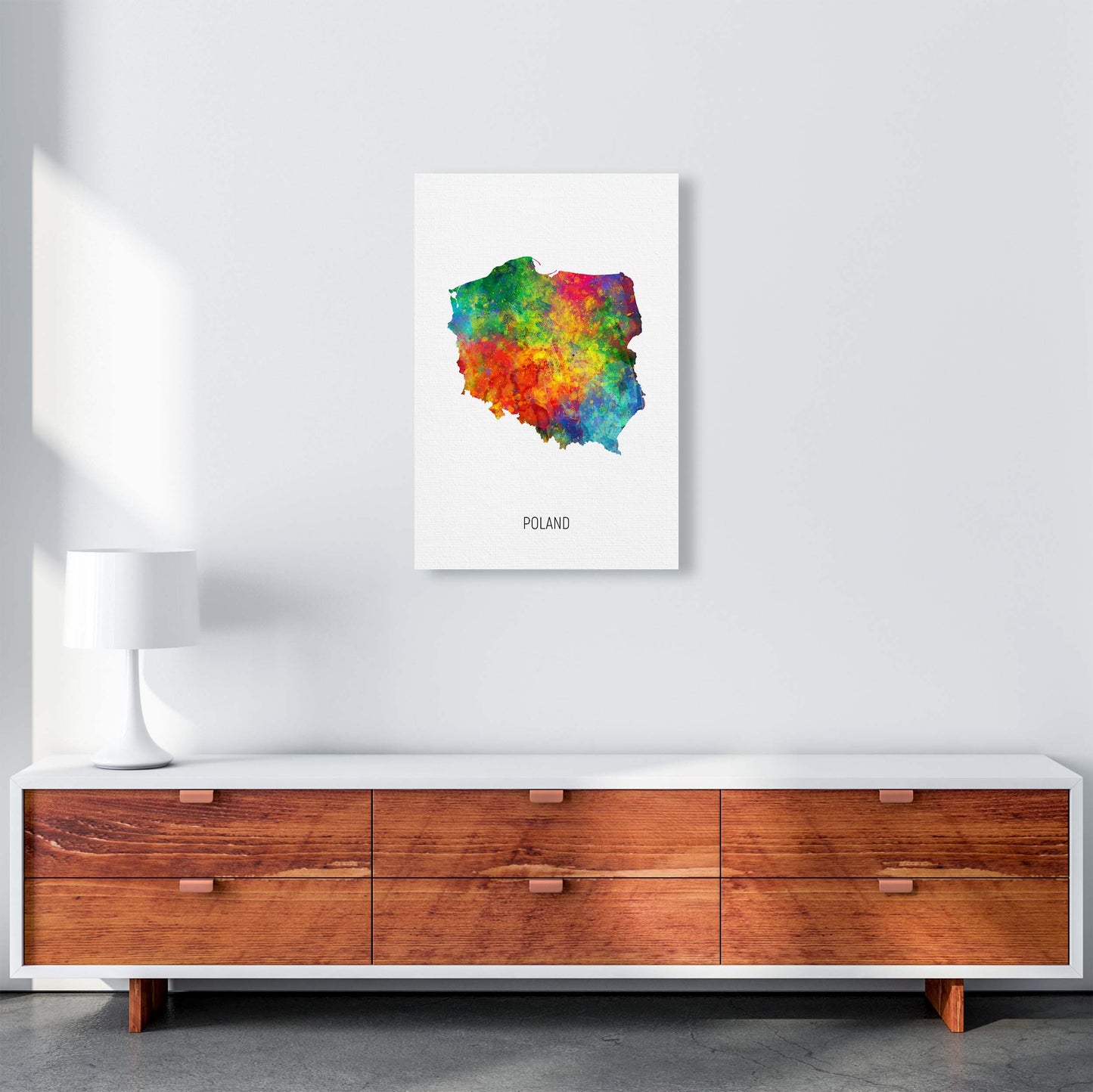 Poland Watercolour Map Art Print by Michael Tompsett A2 Canvas