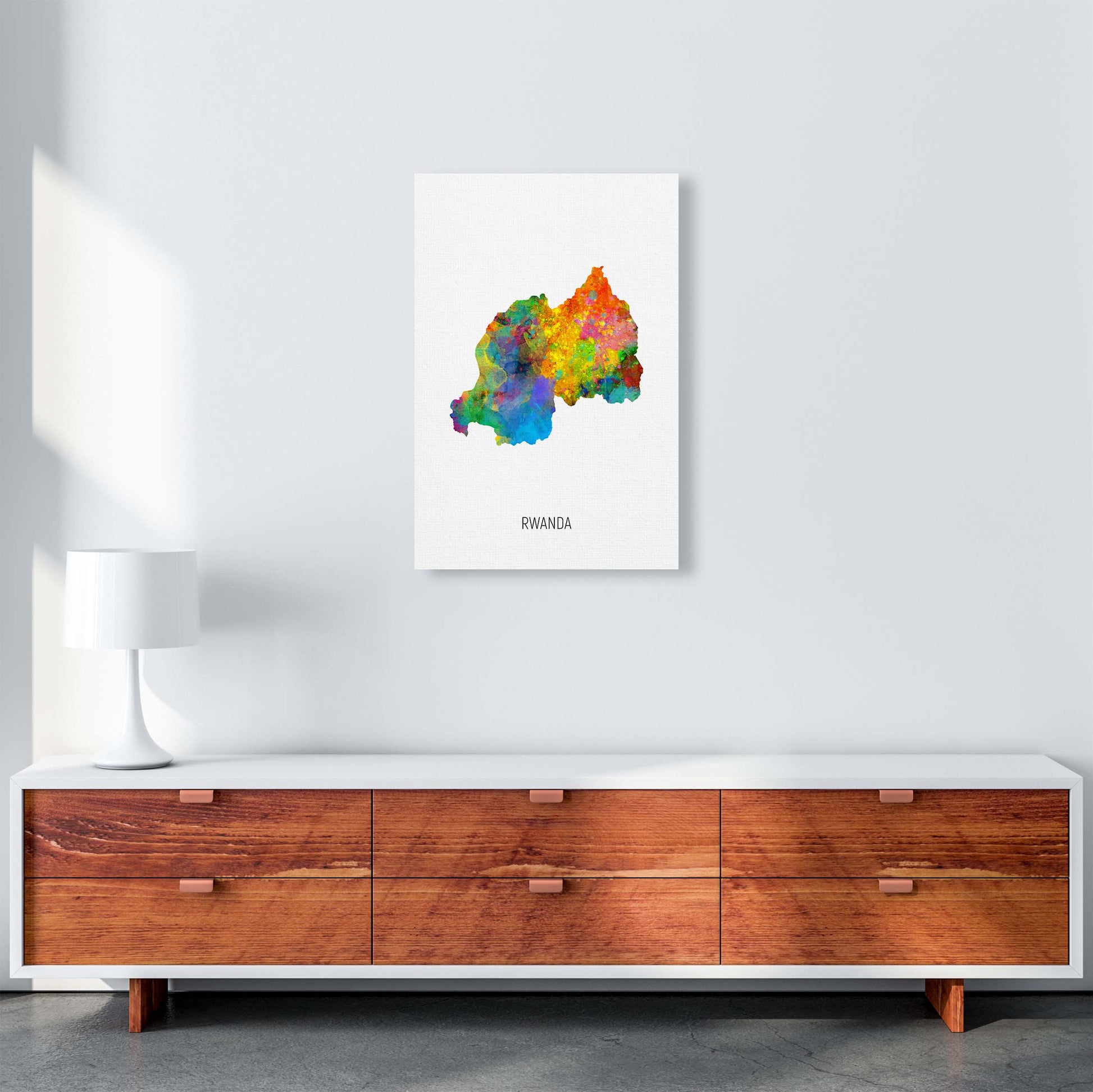 Rwanda Watercolour Map Art Print by Michael Tompsett A2 Canvas