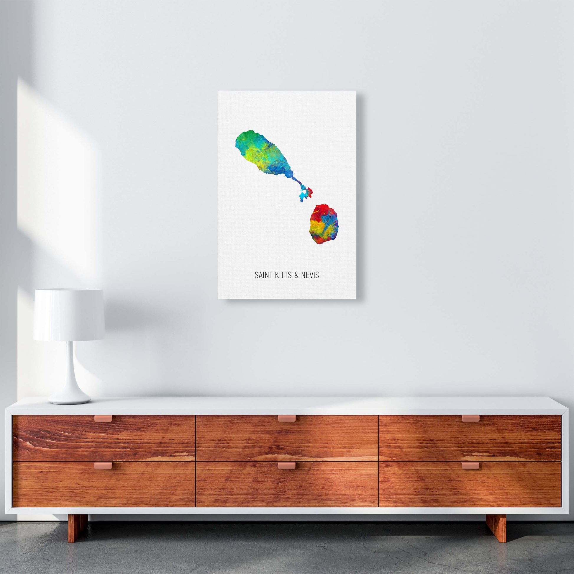 Saint Kitts And Nevis Watercolour Map  by Michael Tompsett A2 Canvas