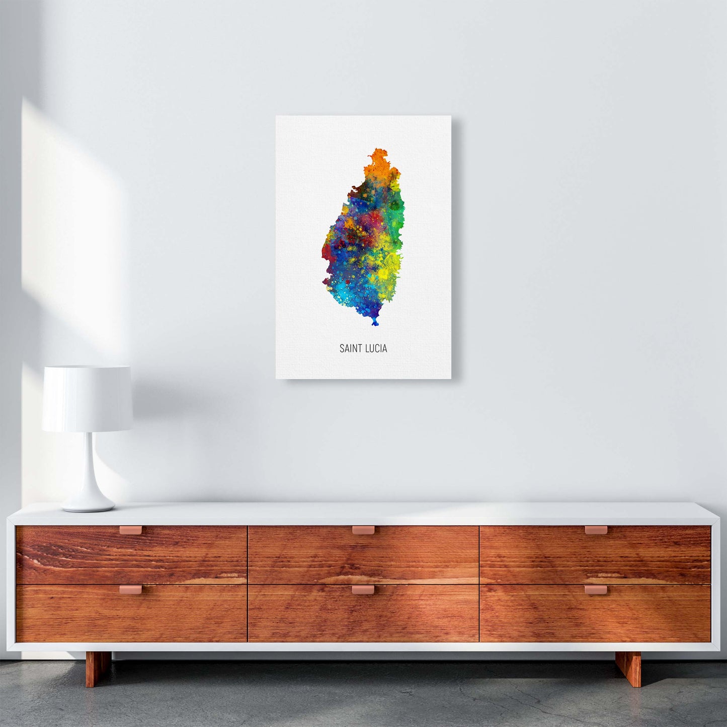 Saint Lucia Watercolour Map Art Print by Michael Tompsett A2 Canvas