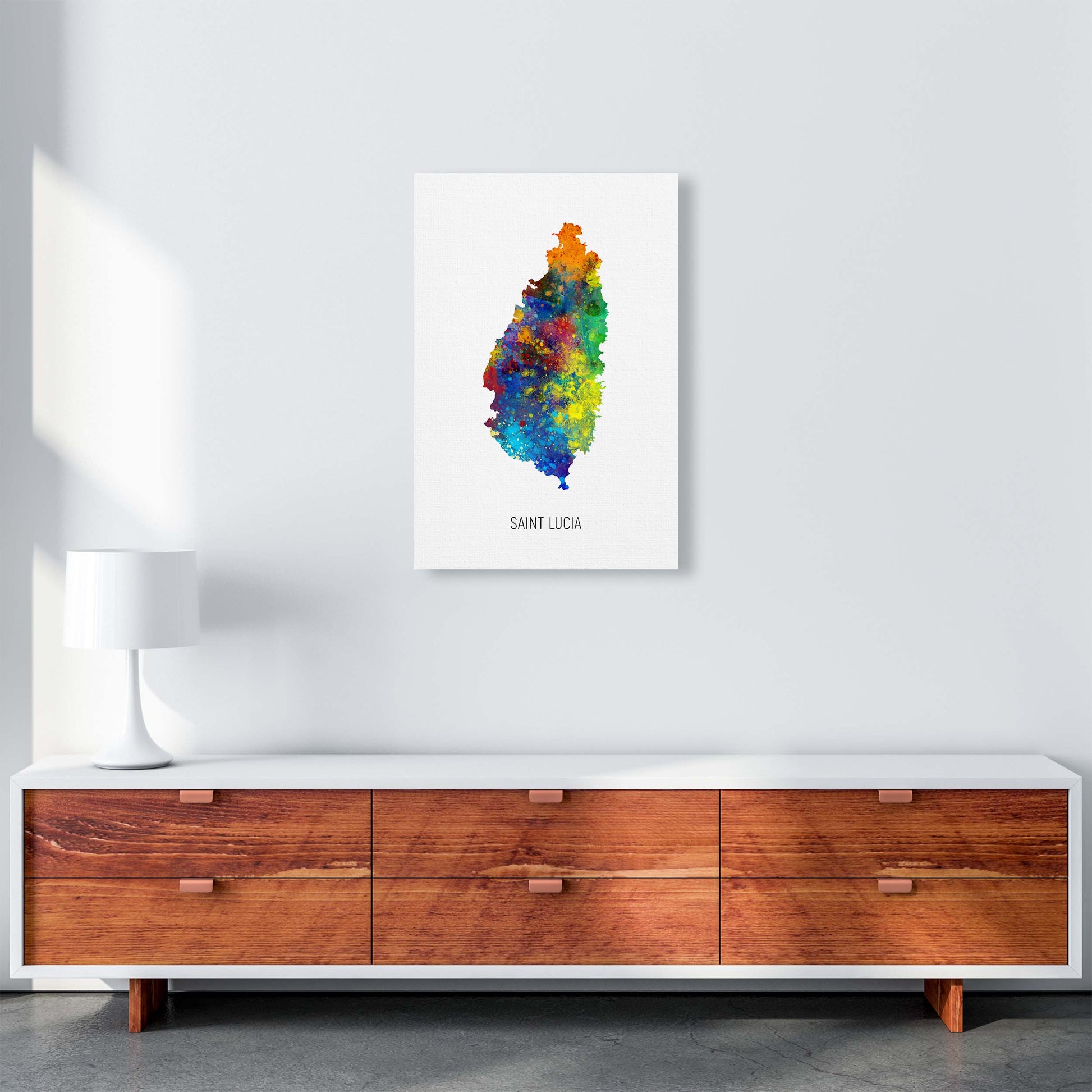 Saint Lucia Watercolour Map Art Print by Michael Tompsett A2 Canvas