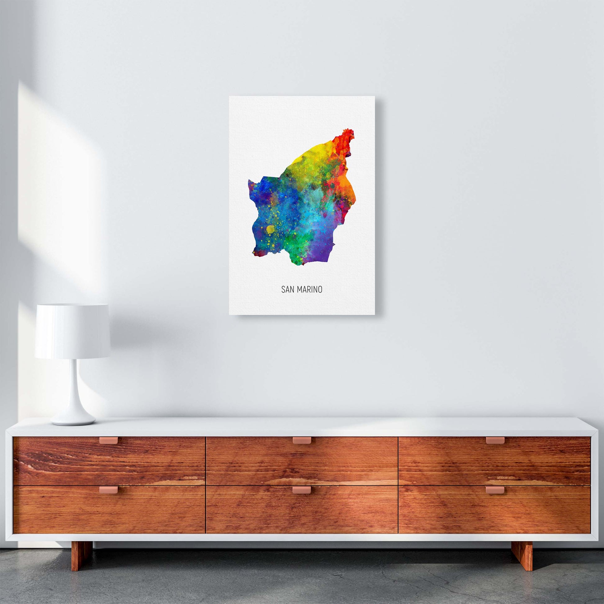 San Marino Watercolour Map Art Print by Michael Tompsett A2 Canvas