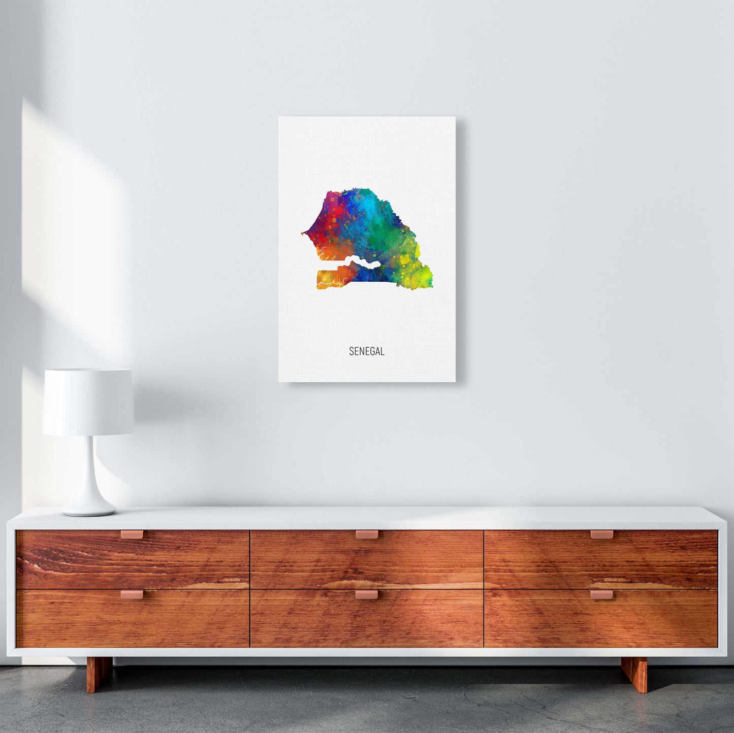 Senegal Watercolour Map Art Print by Michael Tompsett A2 Canvas