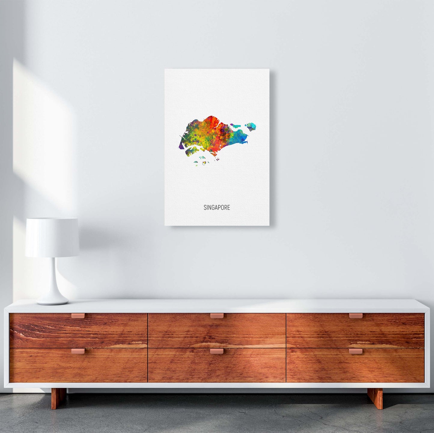 Singapore Watercolour Map Art Print by Michael Tompsett A2 Canvas