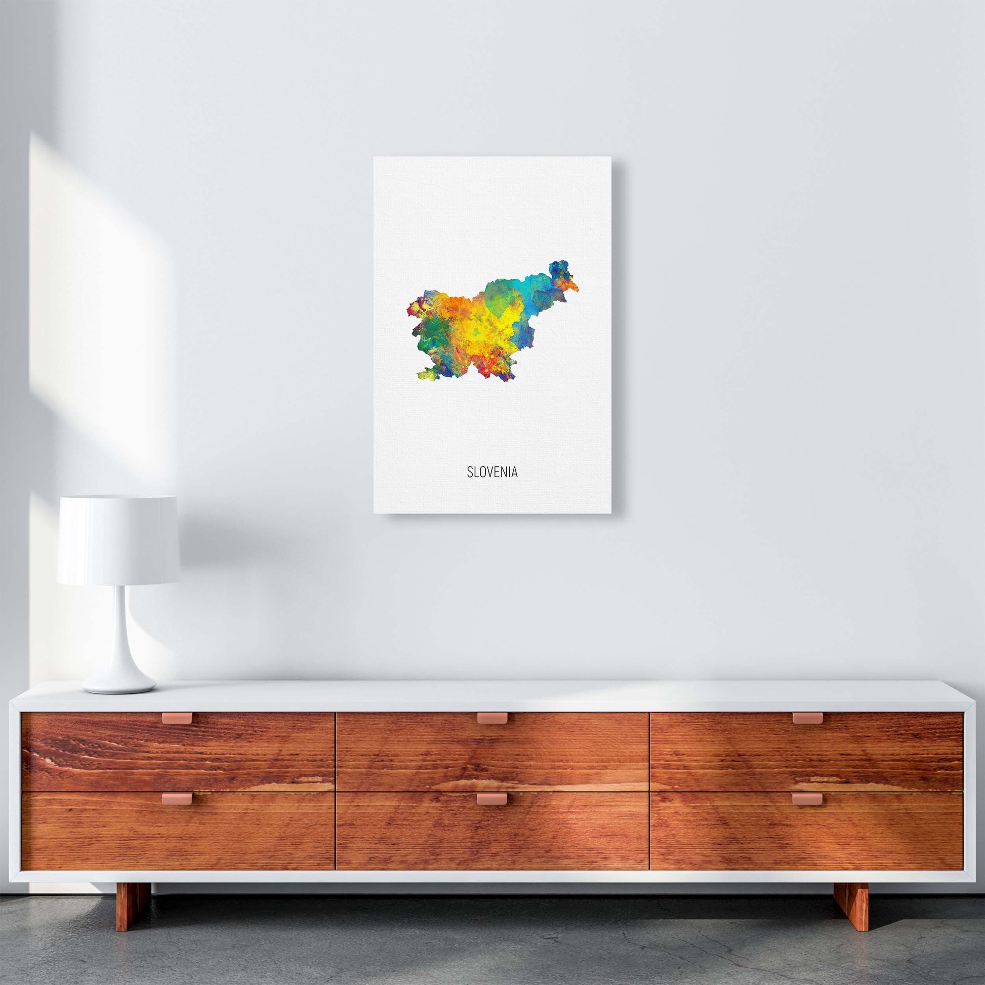 Slovenia Watercolour Map Art Print by Michael Tompsett A2 Canvas