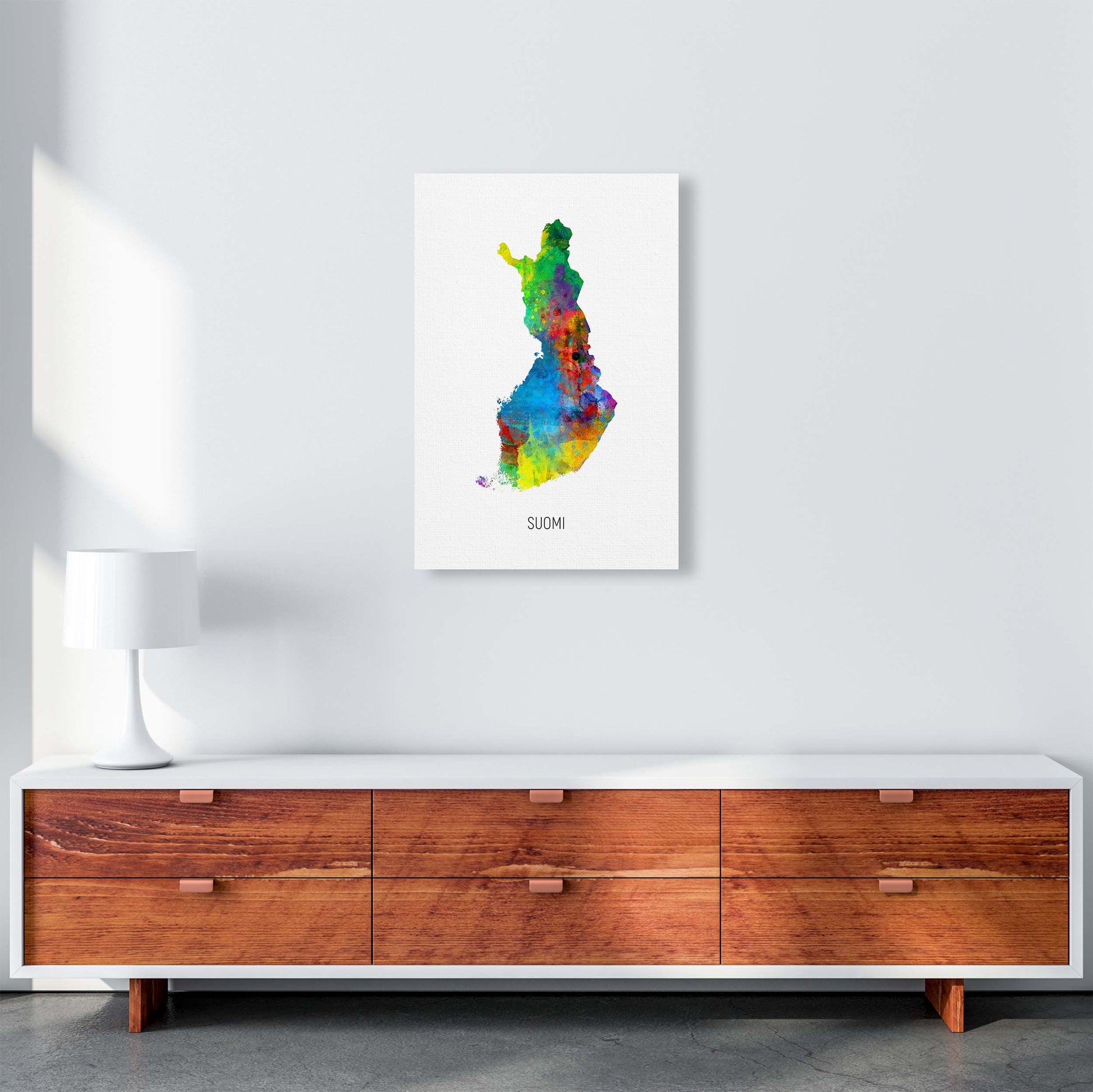 Suomi Watercolour Map Art Print by Michael Tompsett A2 Canvas