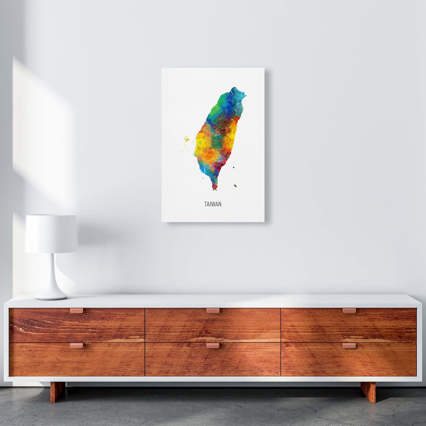 Taiwan Watercolour Map Art Print by Michael Tompsett A2 Canvas