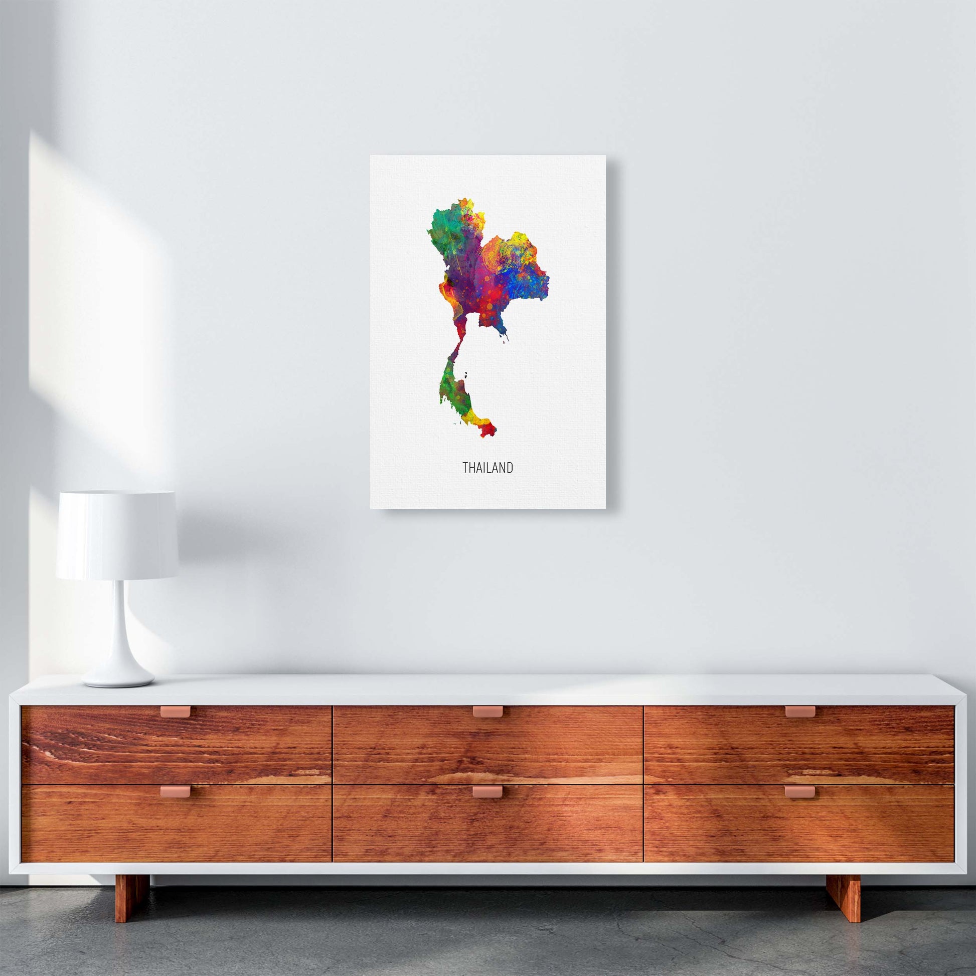 Thailand Watercolour Map Art Print by Michael Tompsett A2 Canvas