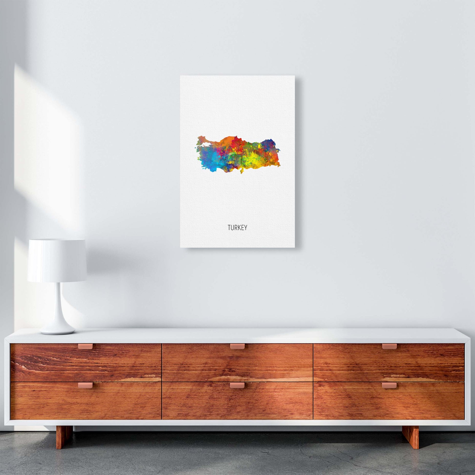 Turkey Watercolour Map Art Print by Michael Tompsett A2 Canvas