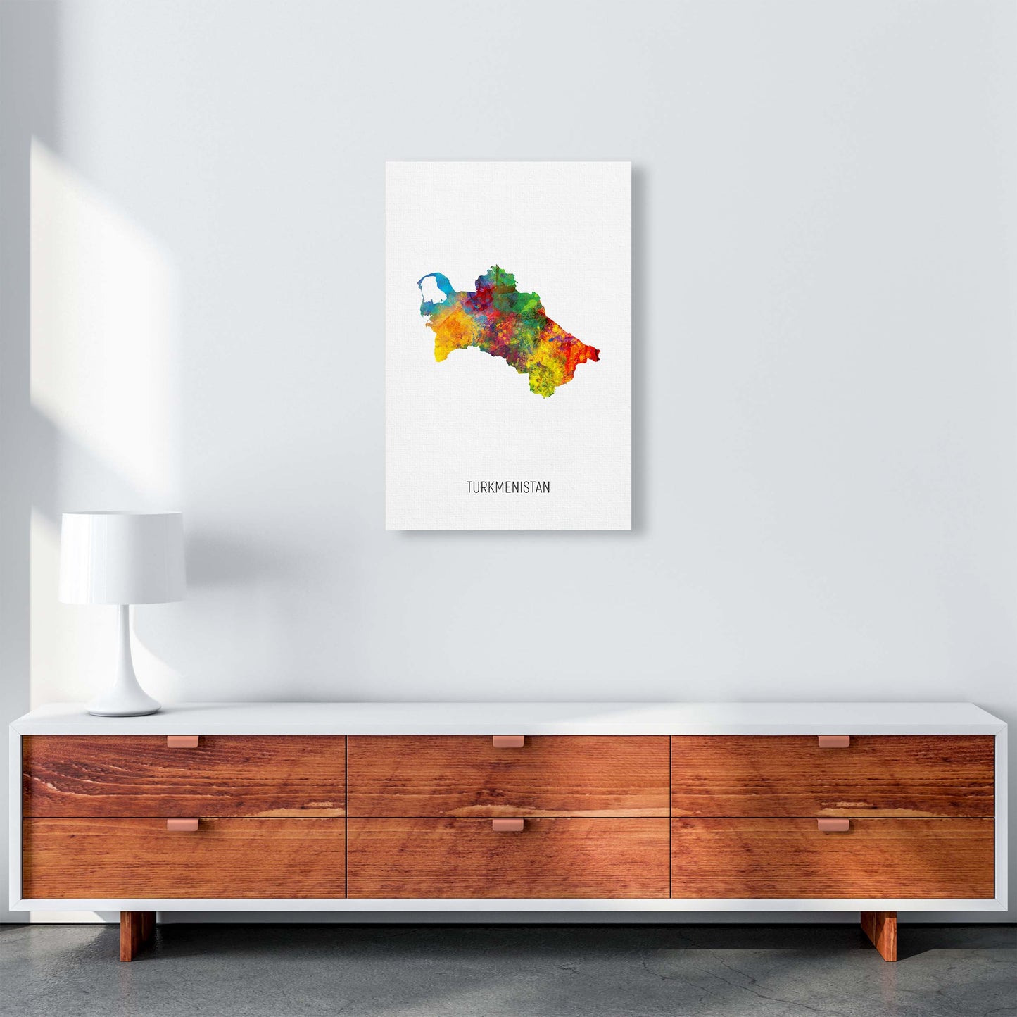 Turkmenistan Watercolour Map Art Print by Michael Tompsett A2 Canvas