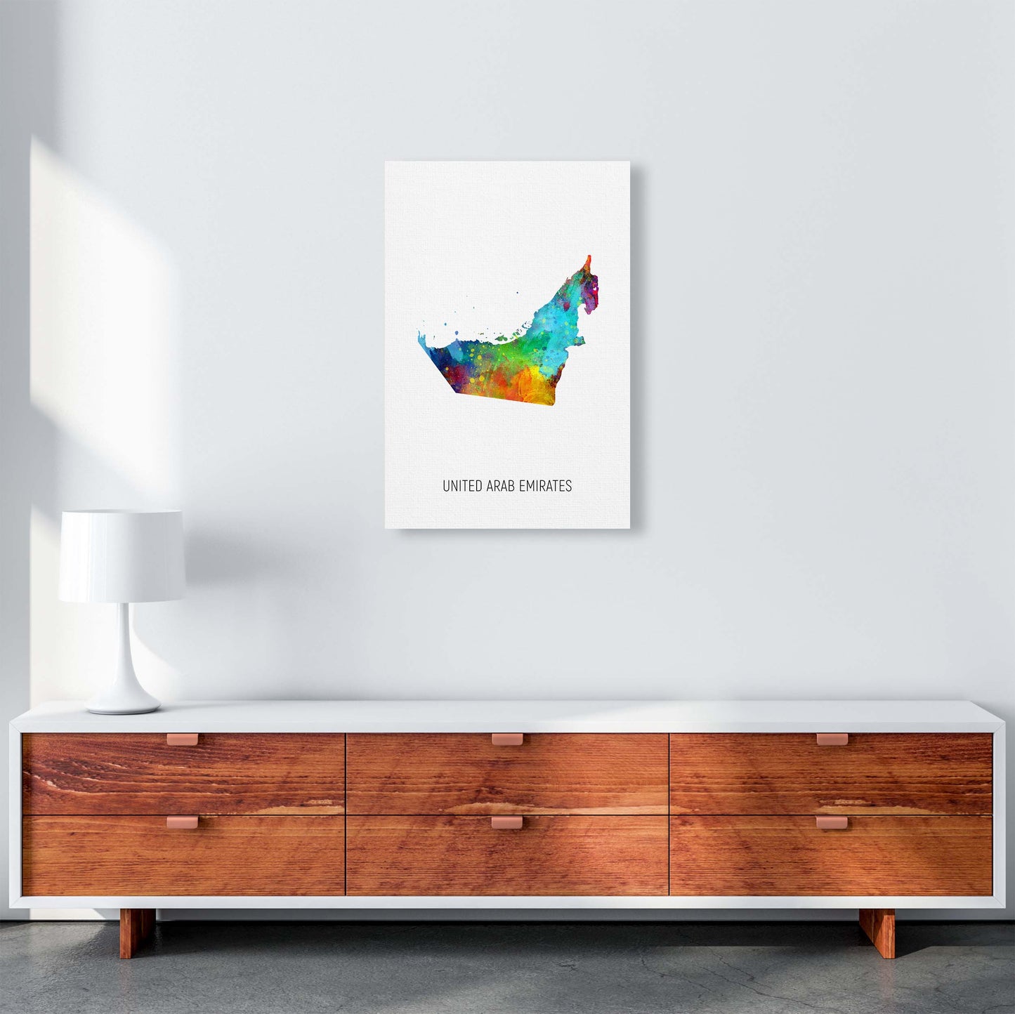 United Arab Emirates Watercolour Map by Michael Tompsett A2 Canvas