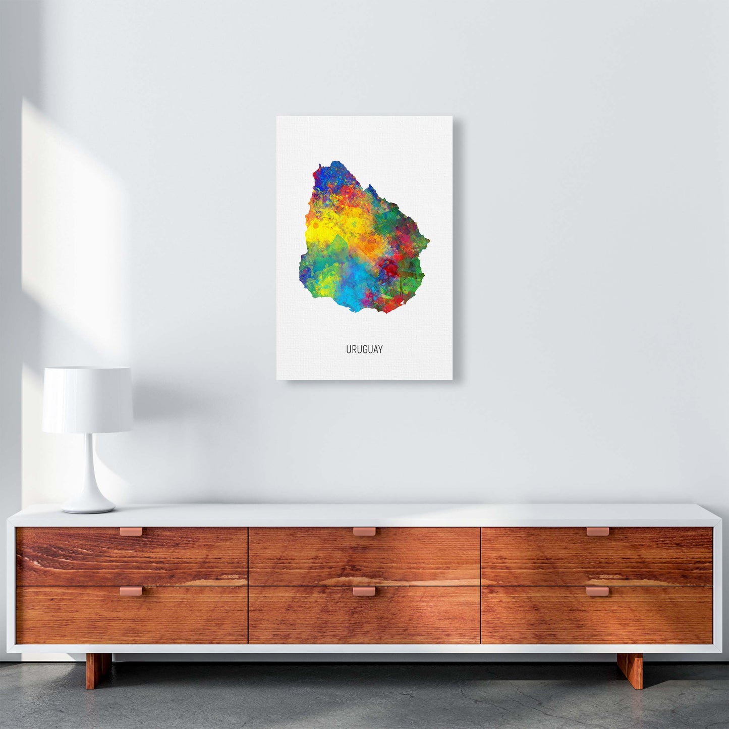 Uruguay Watercolour Map Art Print by Michael Tompsett A2 Canvas