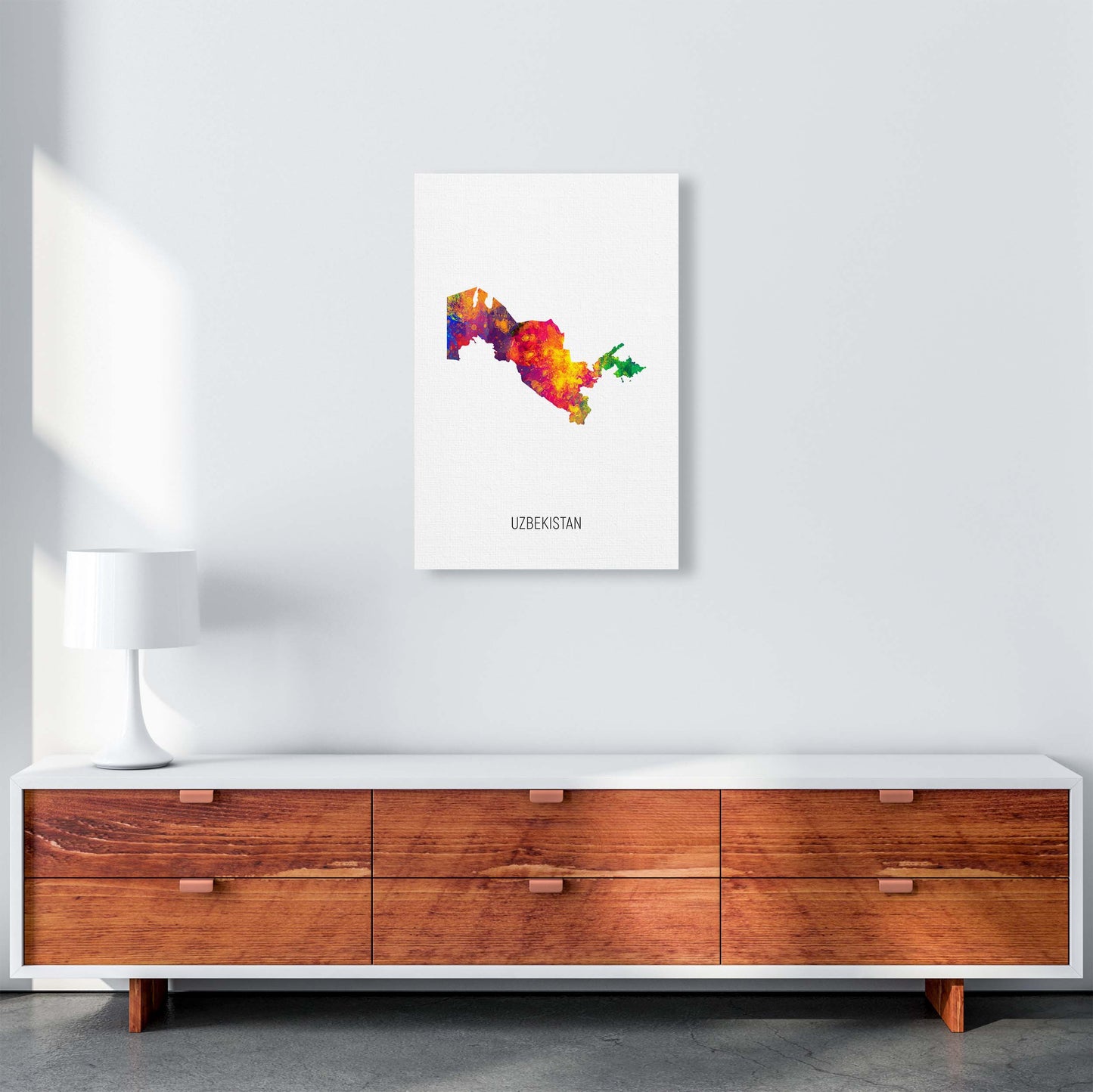 Uzbekistan Watercolour Map Art Print by Michael Tompsett A2 Canvas