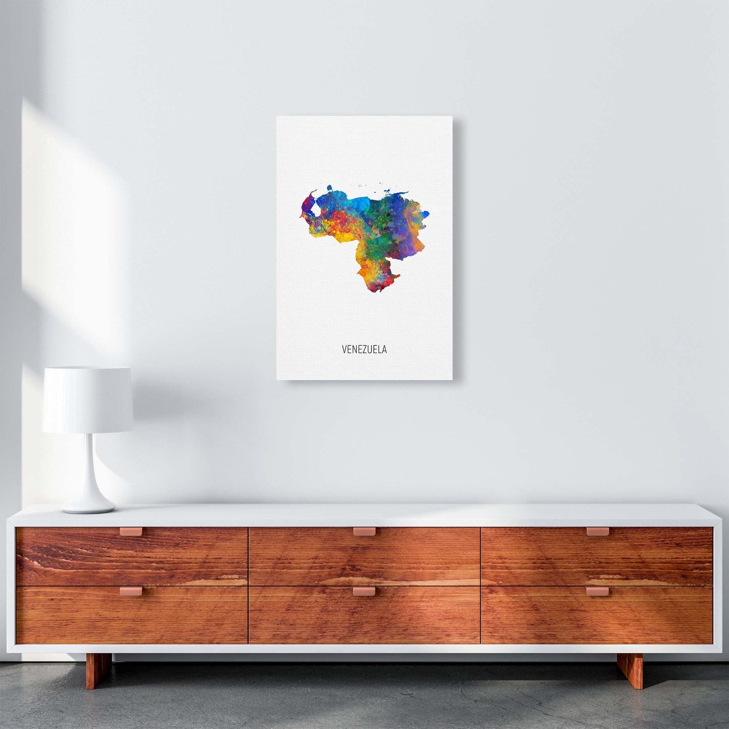 Venezuela Watercolour Map Art Print by Michael Tompsett A2 Canvas