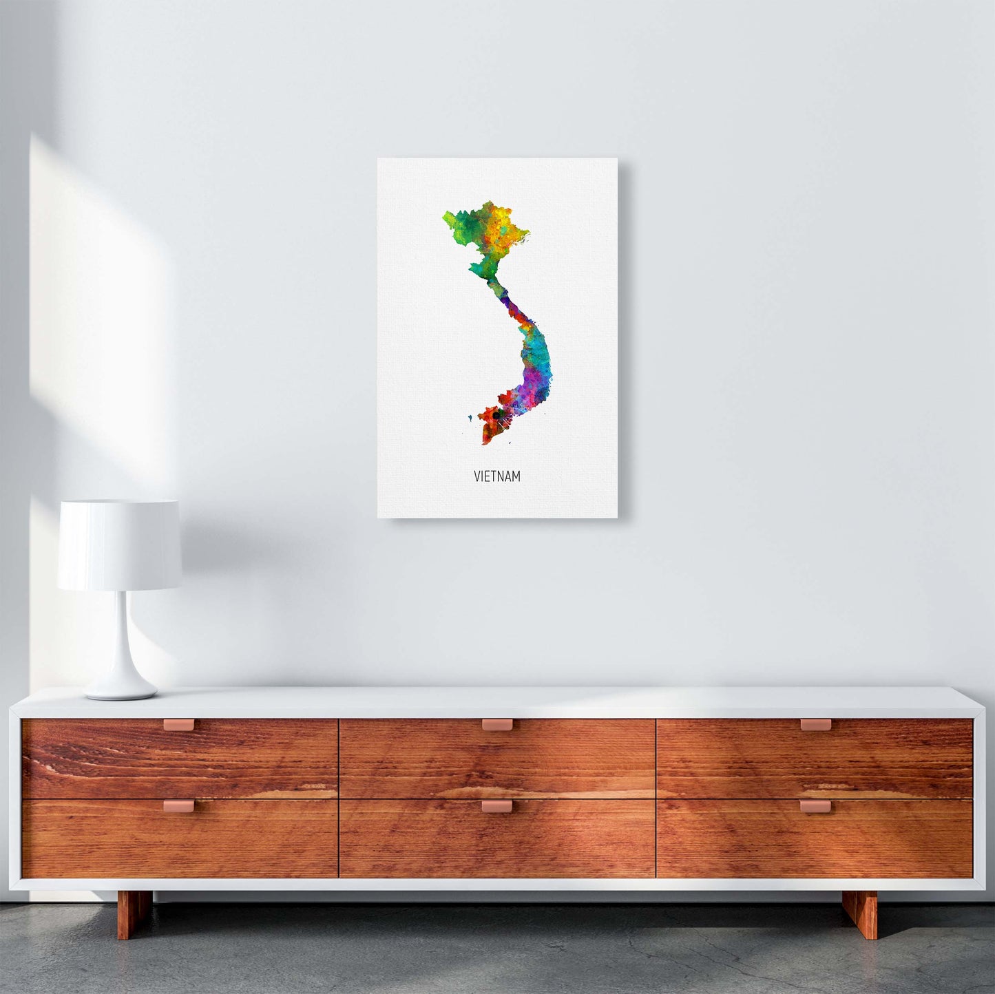 Vietnam Watercolour Map Art Print by Michael Tompsett A2 Canvas