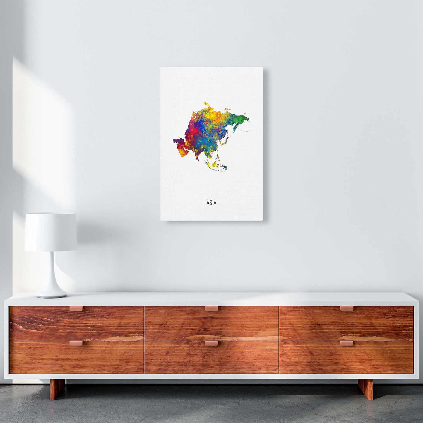 Asia Watercolour Map Art Print by Michael Tompsett A2 Canvas