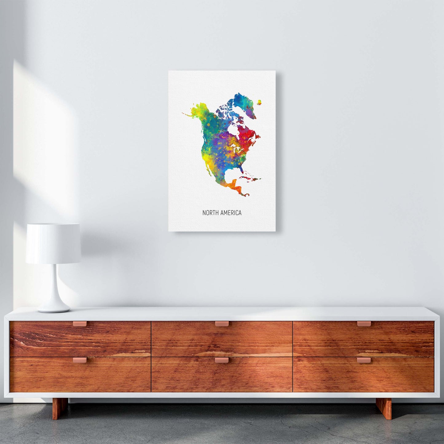 North America Watercolour Map Art Print by Michael Tompsett A2 Canvas