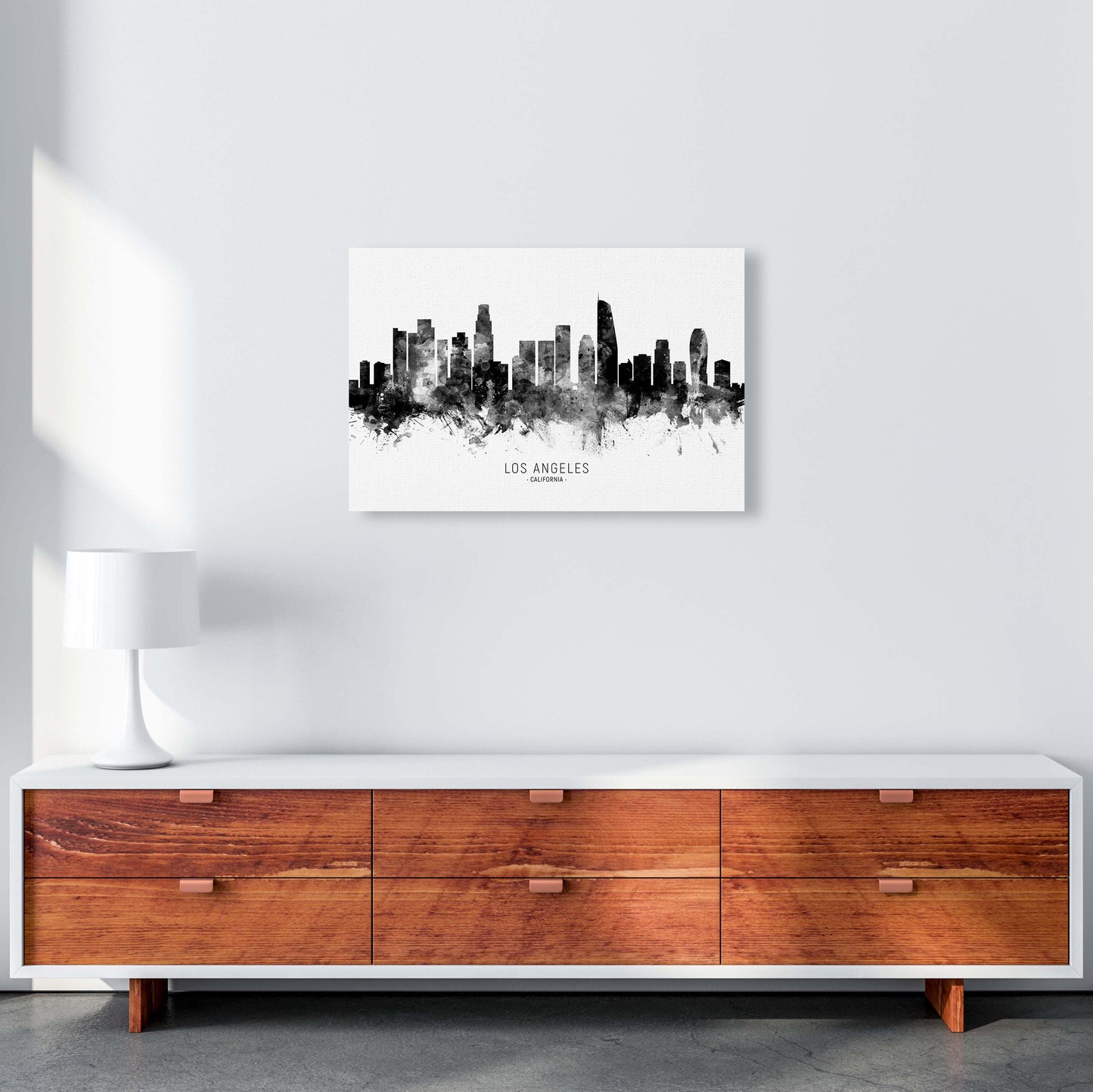 Los Angeles California Skyline Black White City Name by Michael Tompsett A2 Canvas