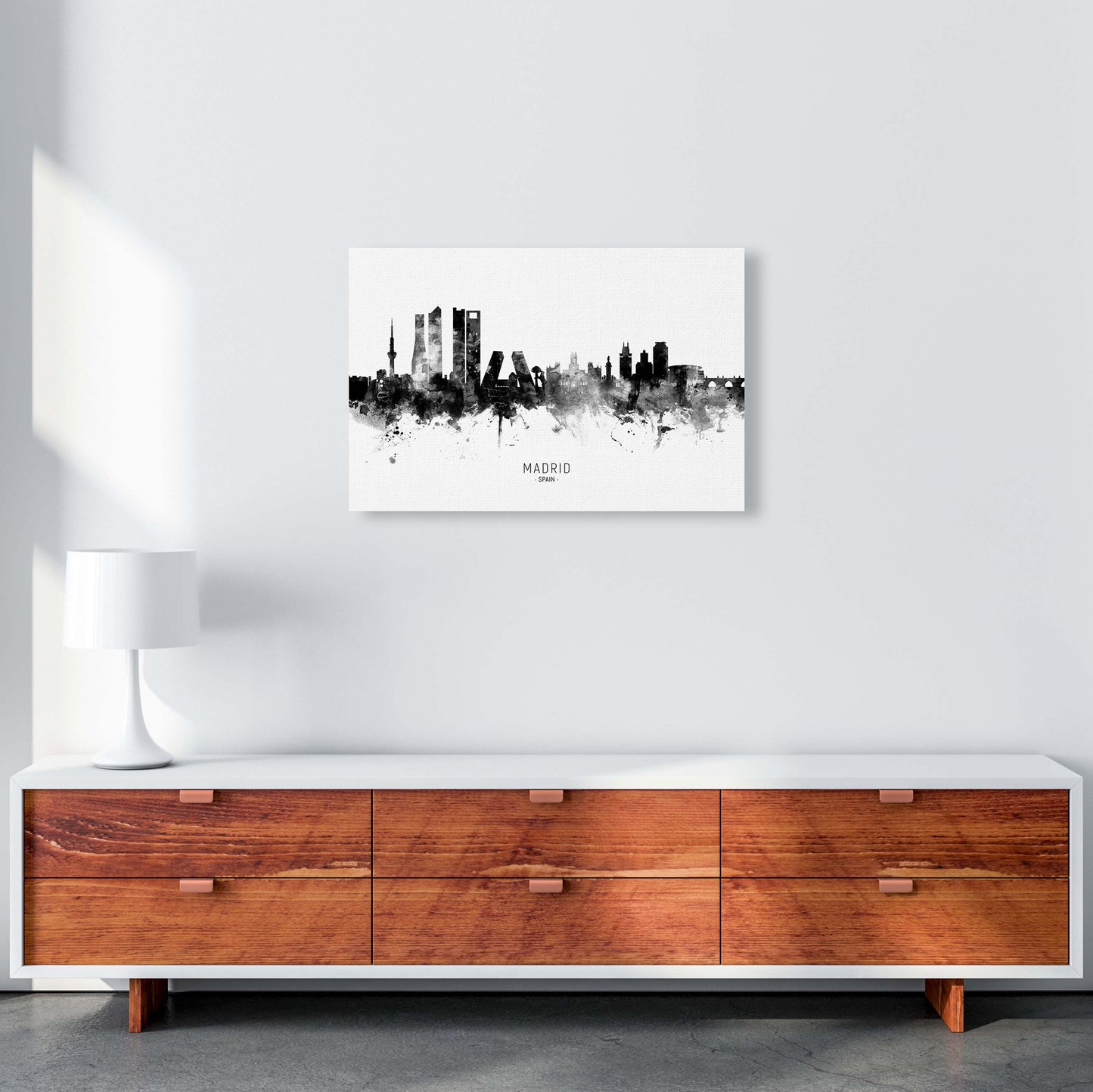 Madrid Spain Skyline Black White City Name by Michael Tompsett A2 Canvas