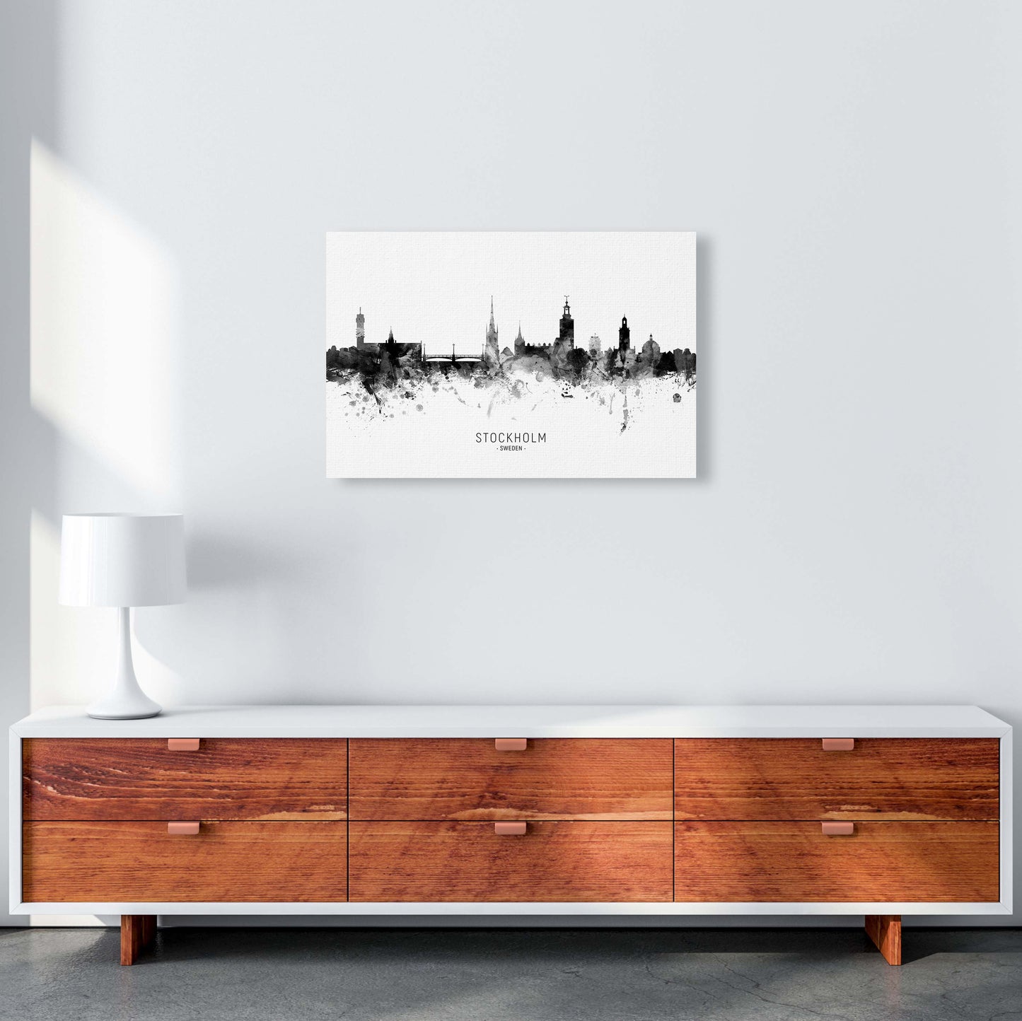 Stockholm Sweden Skyline Black White City Name by Michael Tompsett A2 Canvas