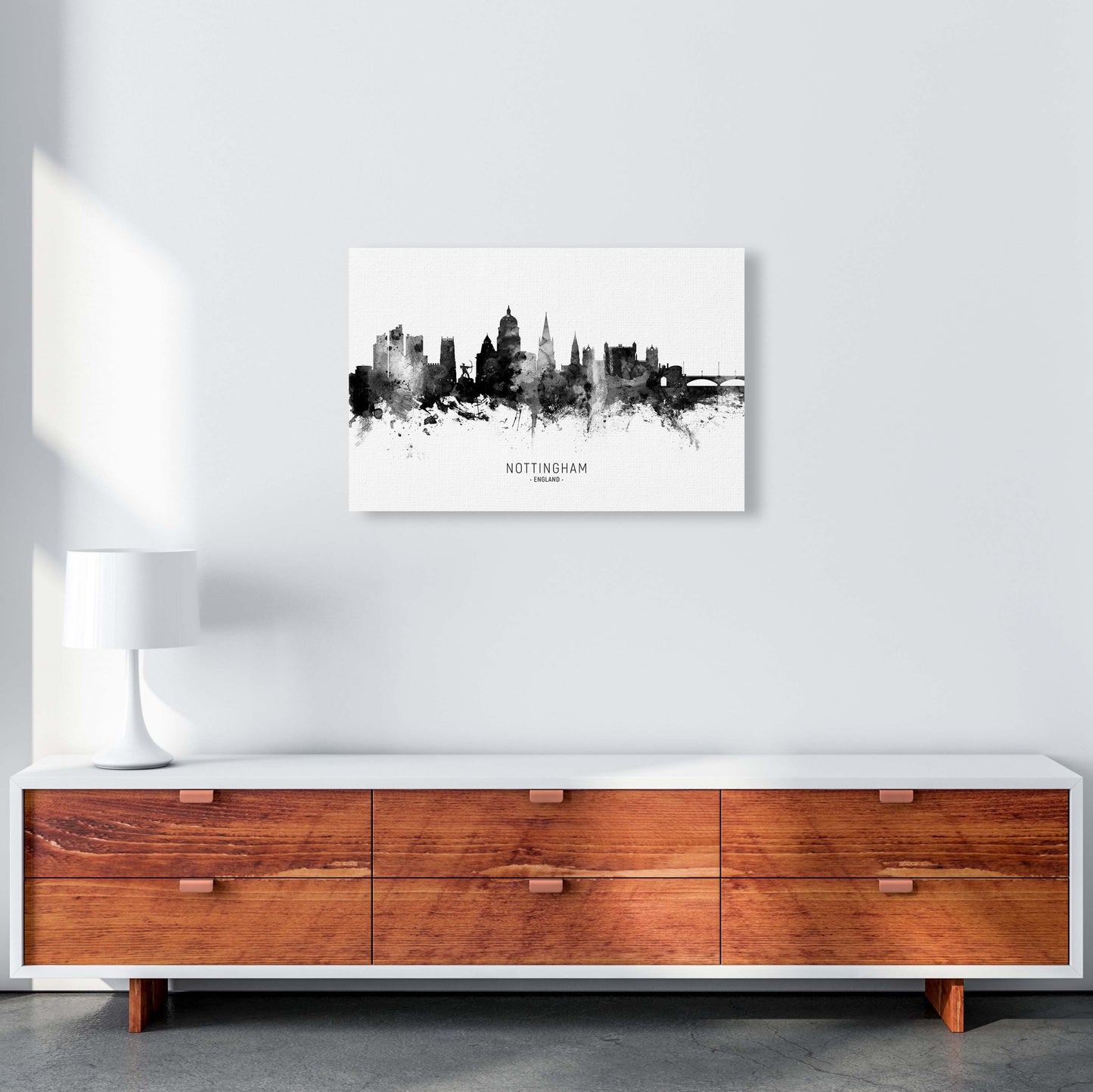 Nottingham England Skyline Black White City Name by Michael Tompsett A2 Canvas