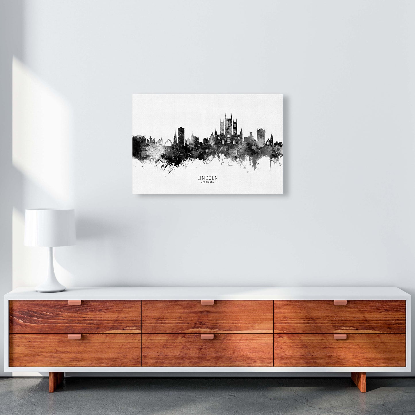 Lincoln England Skyline Black White City Name by Michael Tompsett A2 Canvas