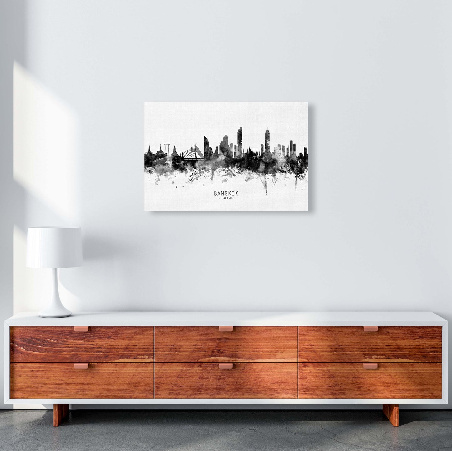 Bangkok Thailand Skyline Black White City Name by Michael Tompsett A2 Canvas