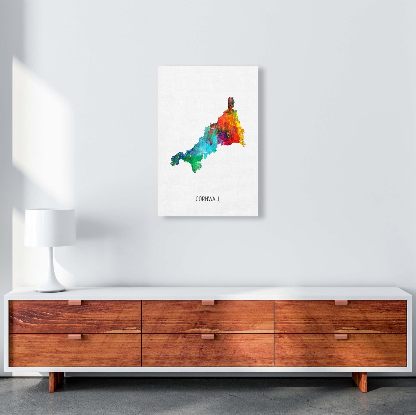 Cornwall Watercolour Map Art Print by Michael Tompsett A2 Canvas