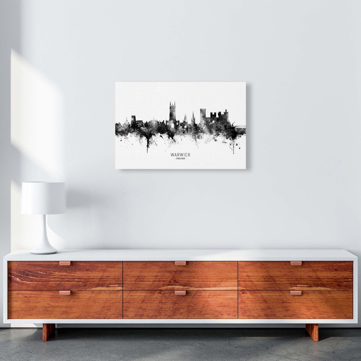 Warwick England Skyline Black White City Name by Michael Tompsett A2 Canvas