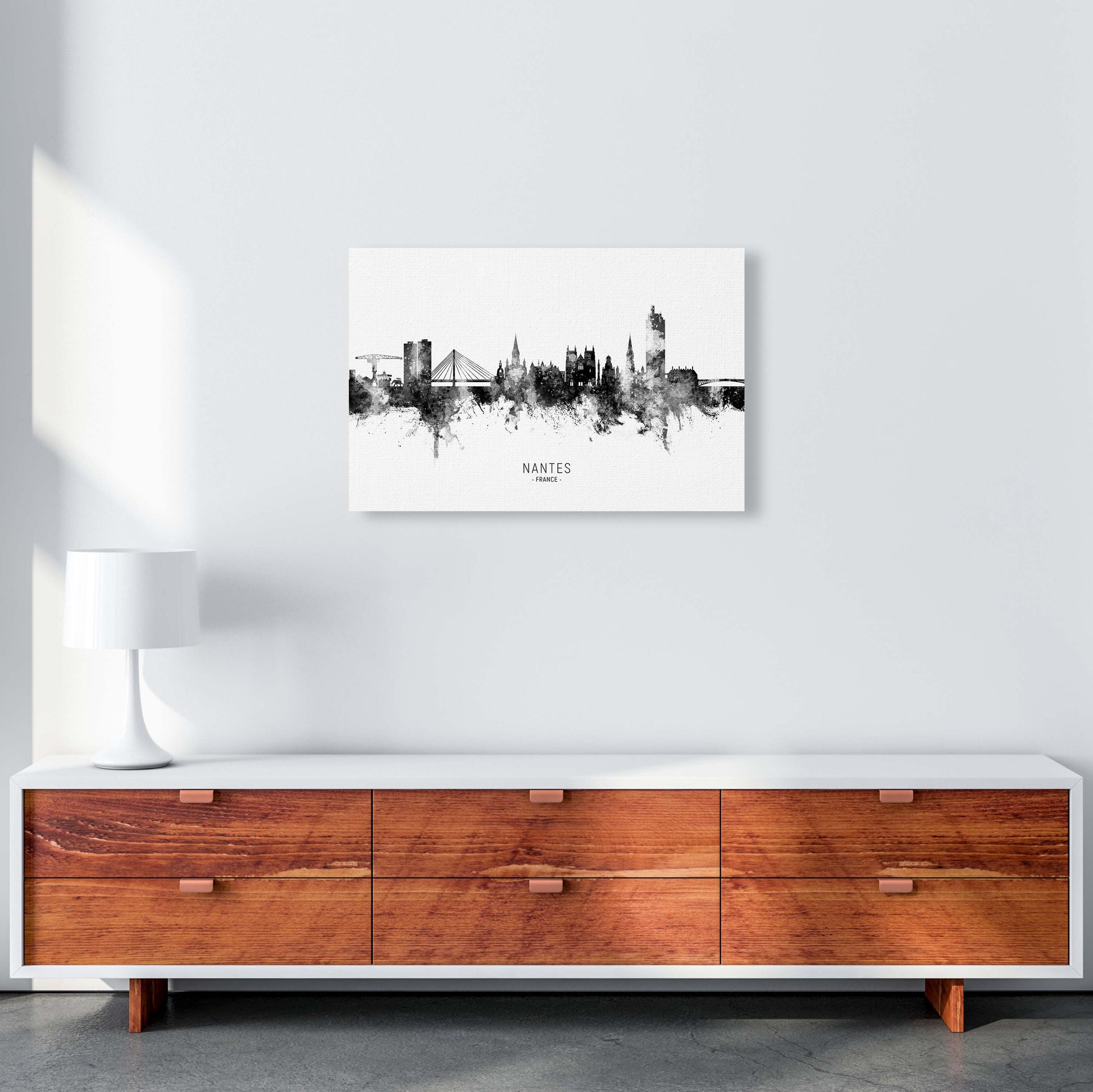 Nantes France Skyline Black White City Name  by Michael Tompsett A2 Canvas