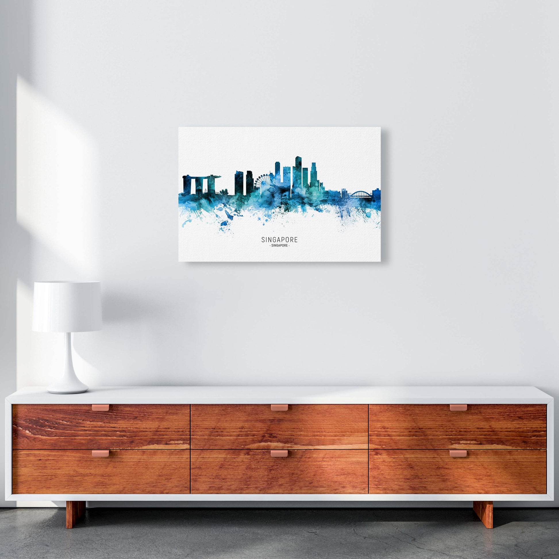 Singapore Singapore Skyline Blue City Name  by Michael Tompsett A2 Canvas
