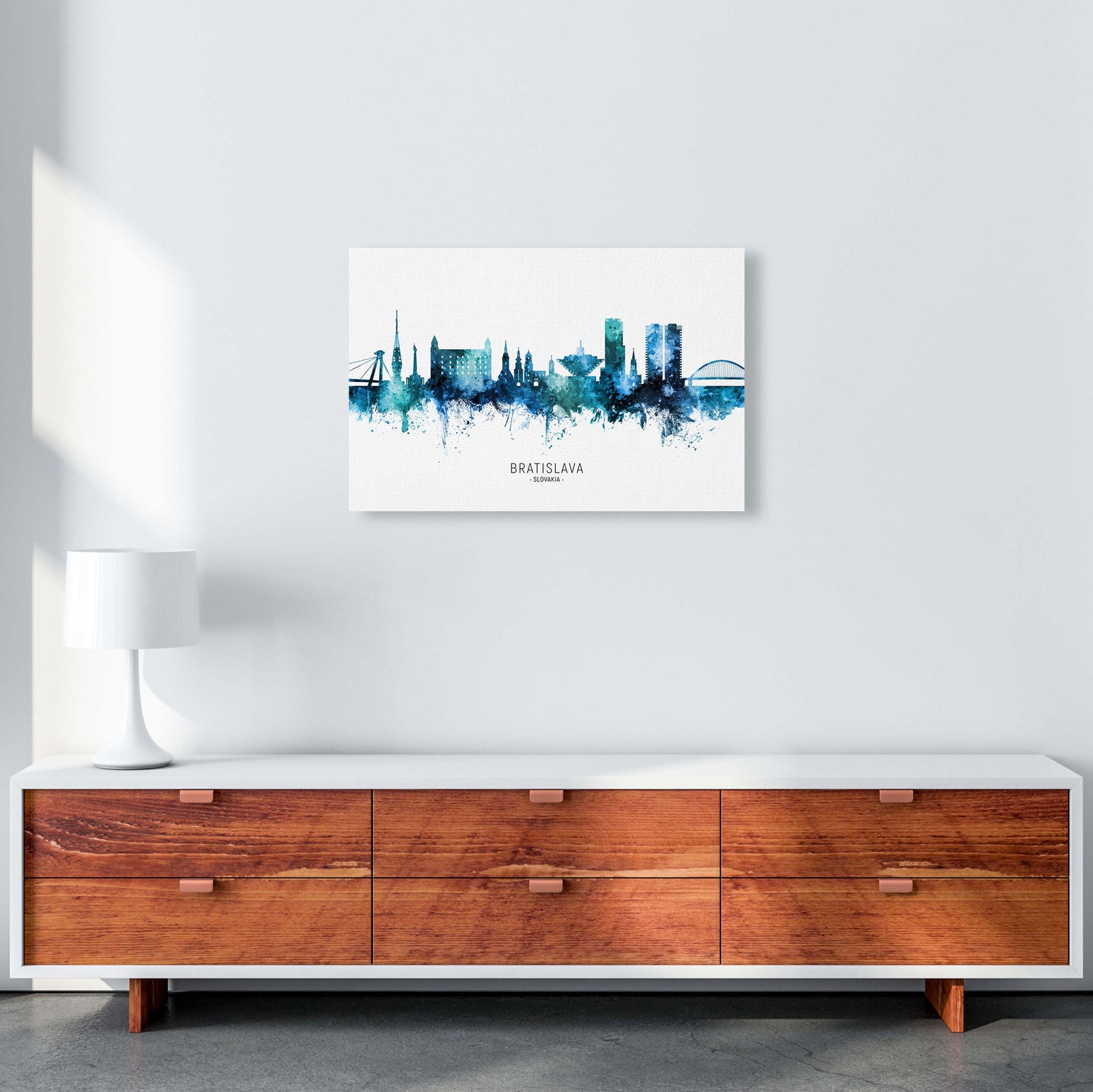 Bratislava Slovakia Skyline Blue City Name by Michael Tompsett A2 Canvas