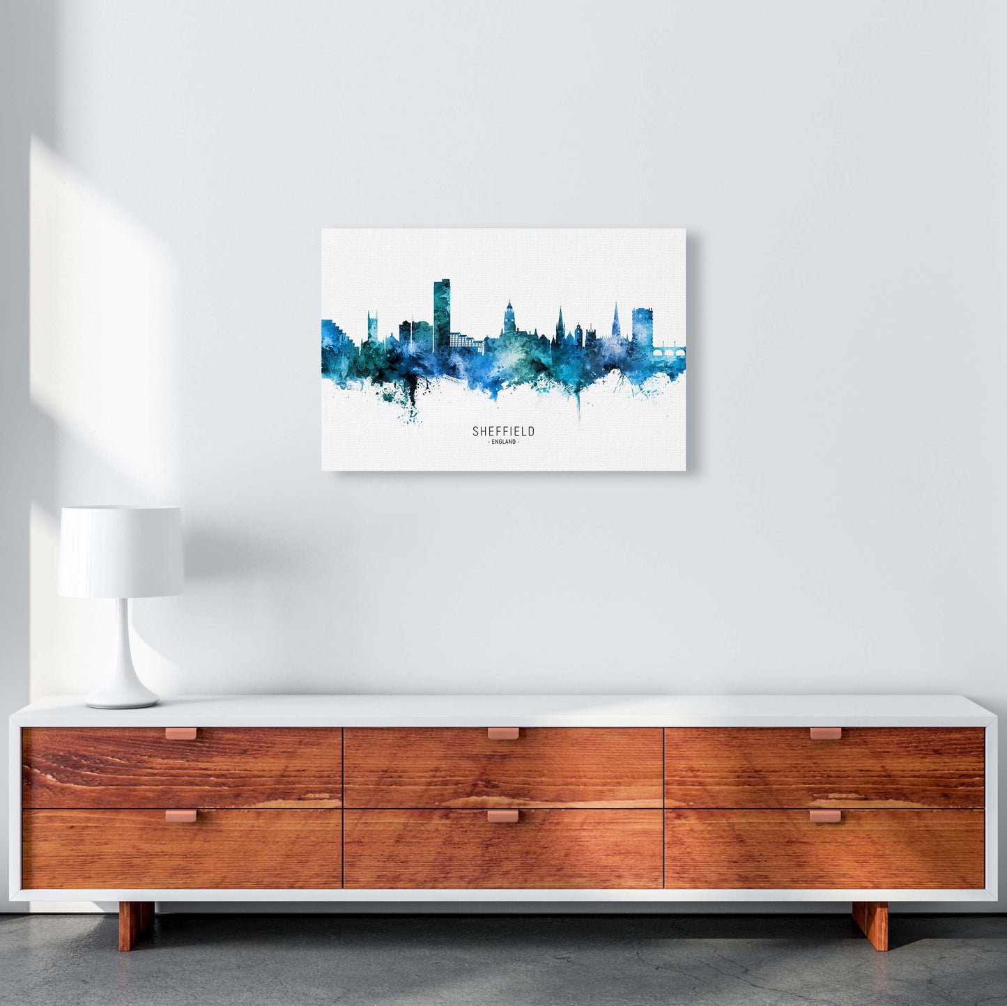 Sheffield England Skyline Blue City Name by Michael Tompsett A2 Canvas