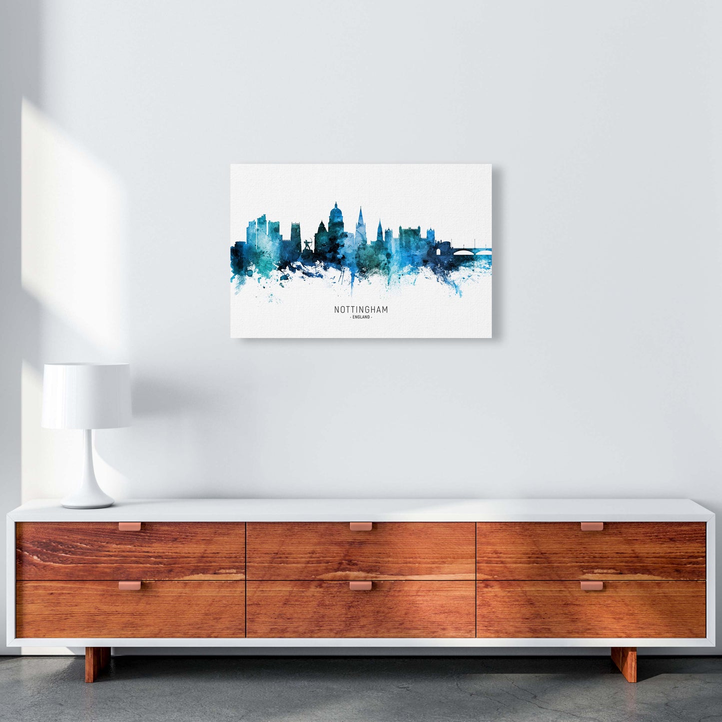Nottingham England Skyline Blue City Name by Michael Tompsett A2 Canvas