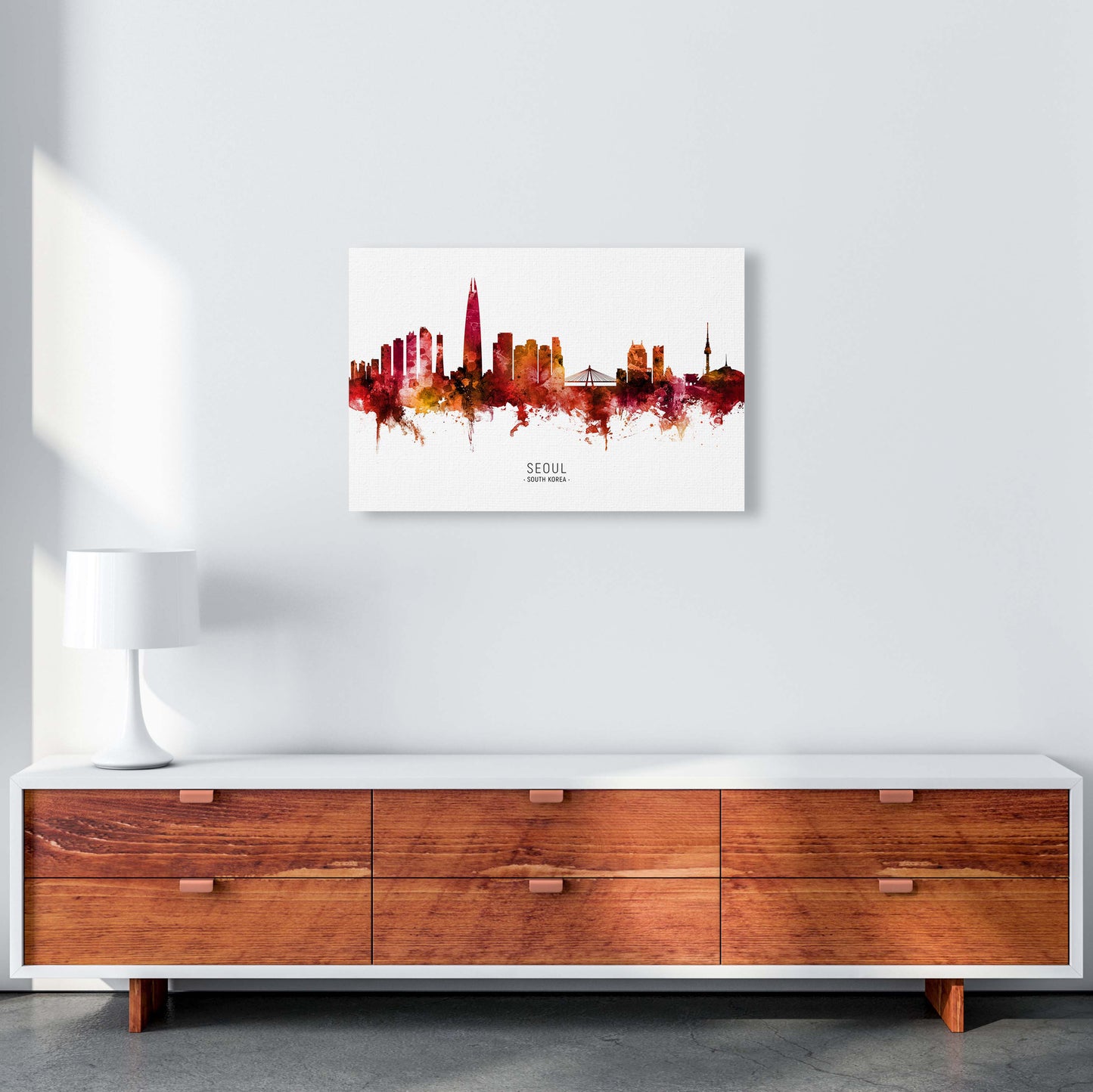 Seoul South Korea Skyline Red City Name by Michael Tompsett A2 Canvas